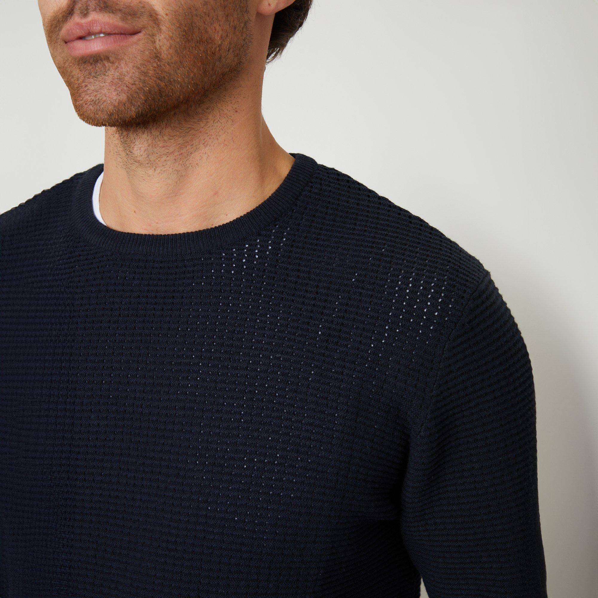 Navy - Threadbare - Crochet Knit Crew Neck Jumper - 4