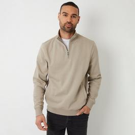 Threadbare Mens Oatmeal Marl Quarter Zip Sweatshirt