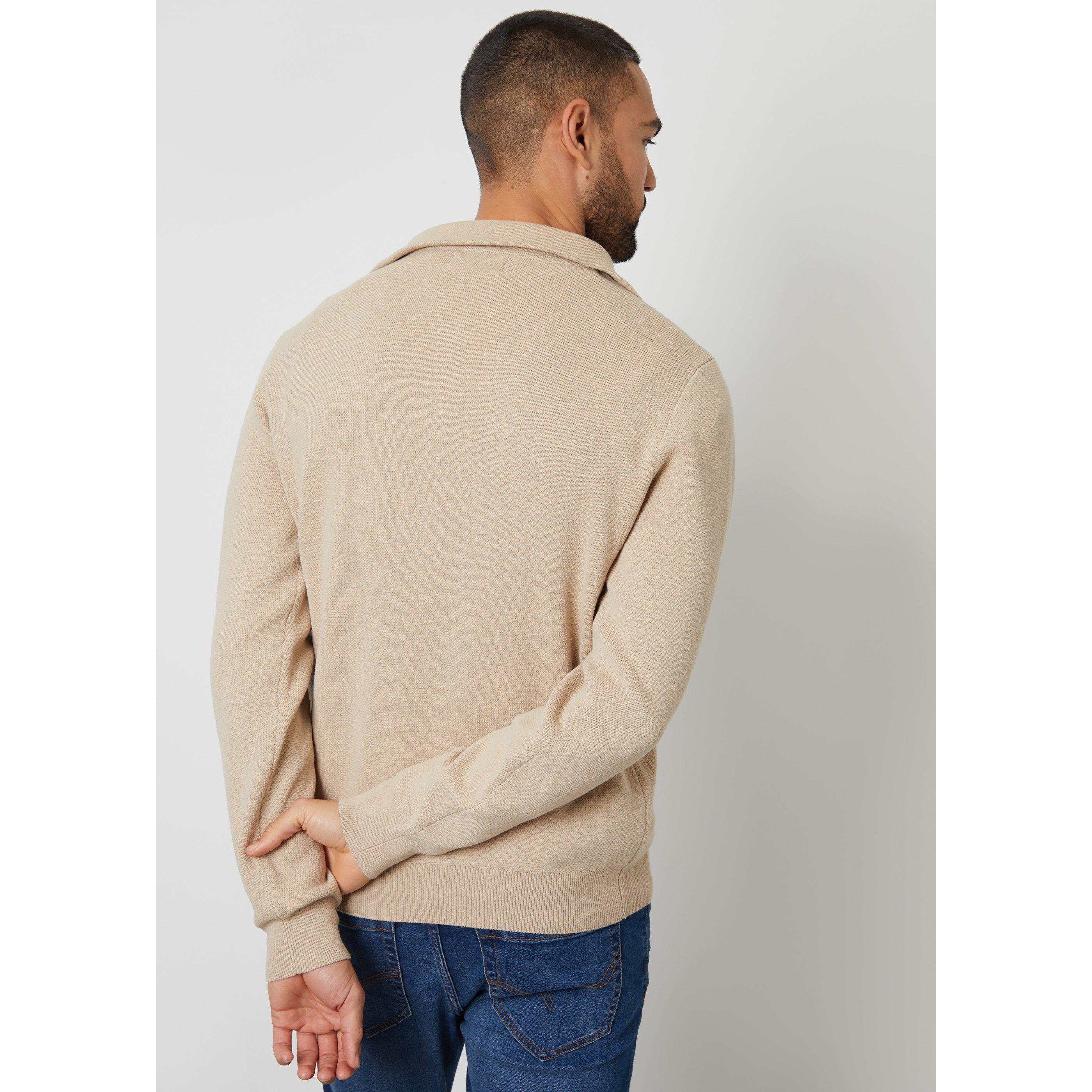 Brown - Threadbare - Rib Panel Quarter Zip Jumper - 2