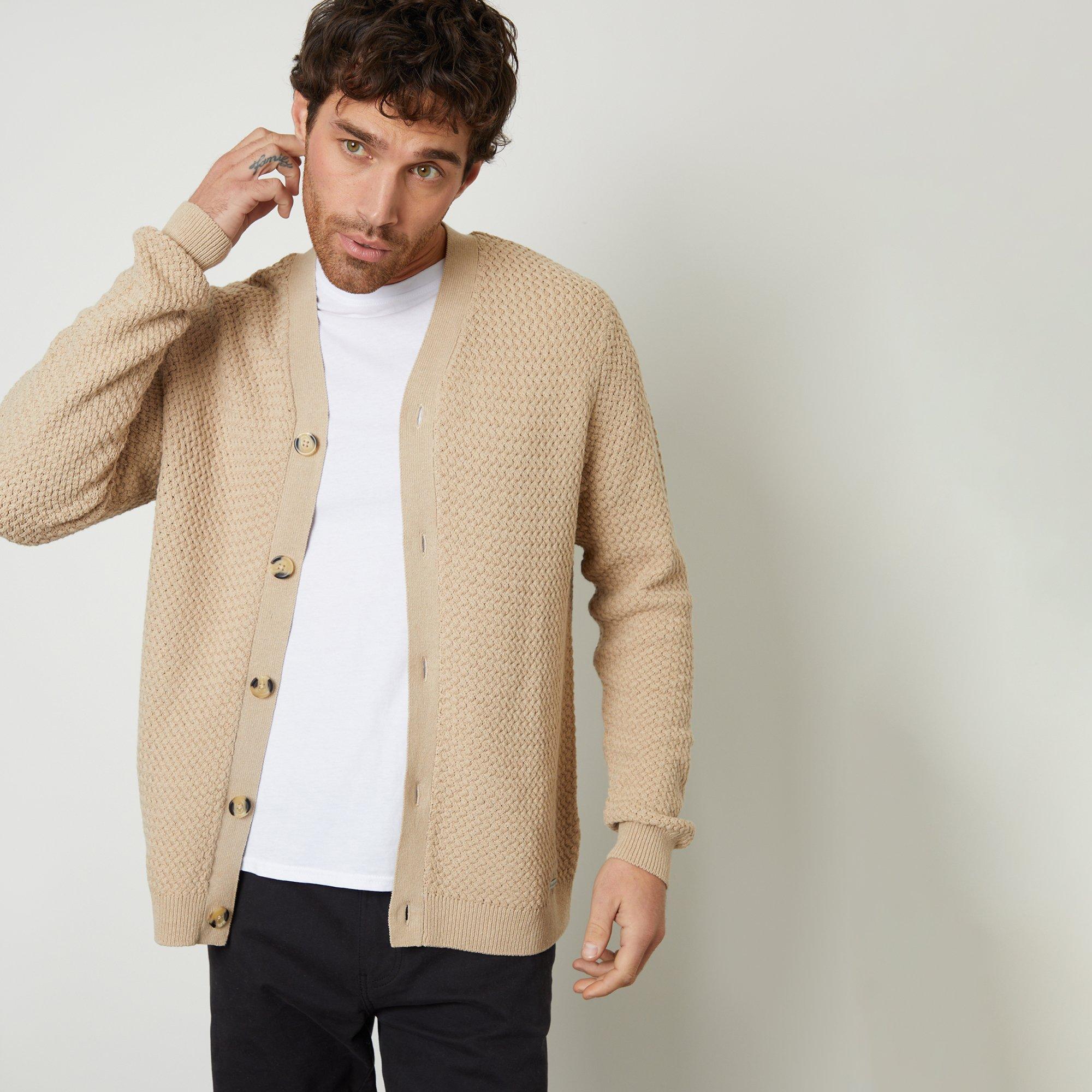 Brown - Threadbare - Basket Stitch V-neck Cardigan - 1