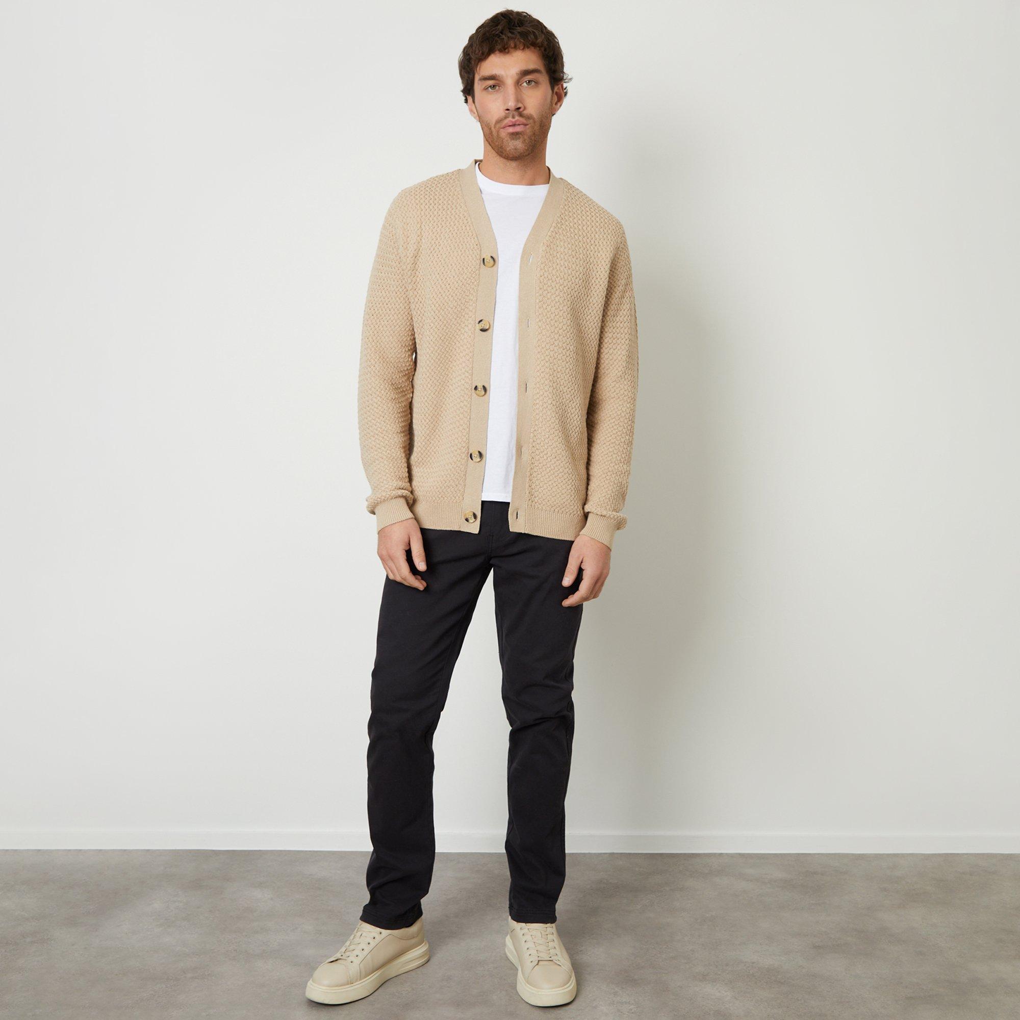 Brown - Threadbare - Basket Stitch V-neck Cardigan - 3