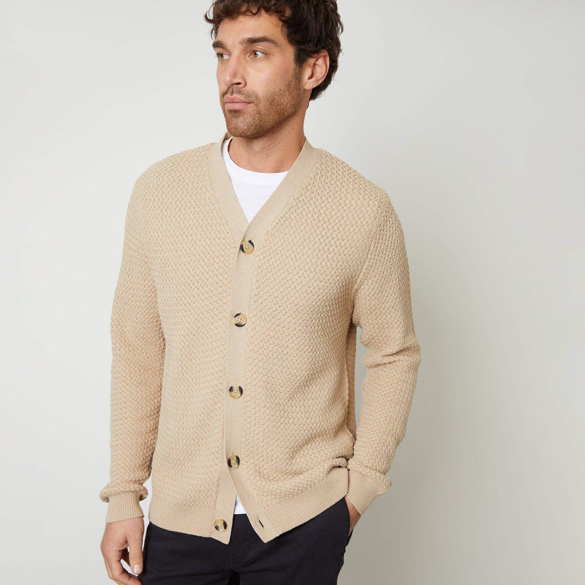 Brown - Threadbare - Basket Stitch V-neck Cardigan - 5