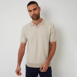 Threadbare Textured Stripe Trophy Neck Knitted Polo Shirt
