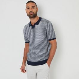 Threadbare Textured Stripe Trophy Neck Knitted Polo Shirt