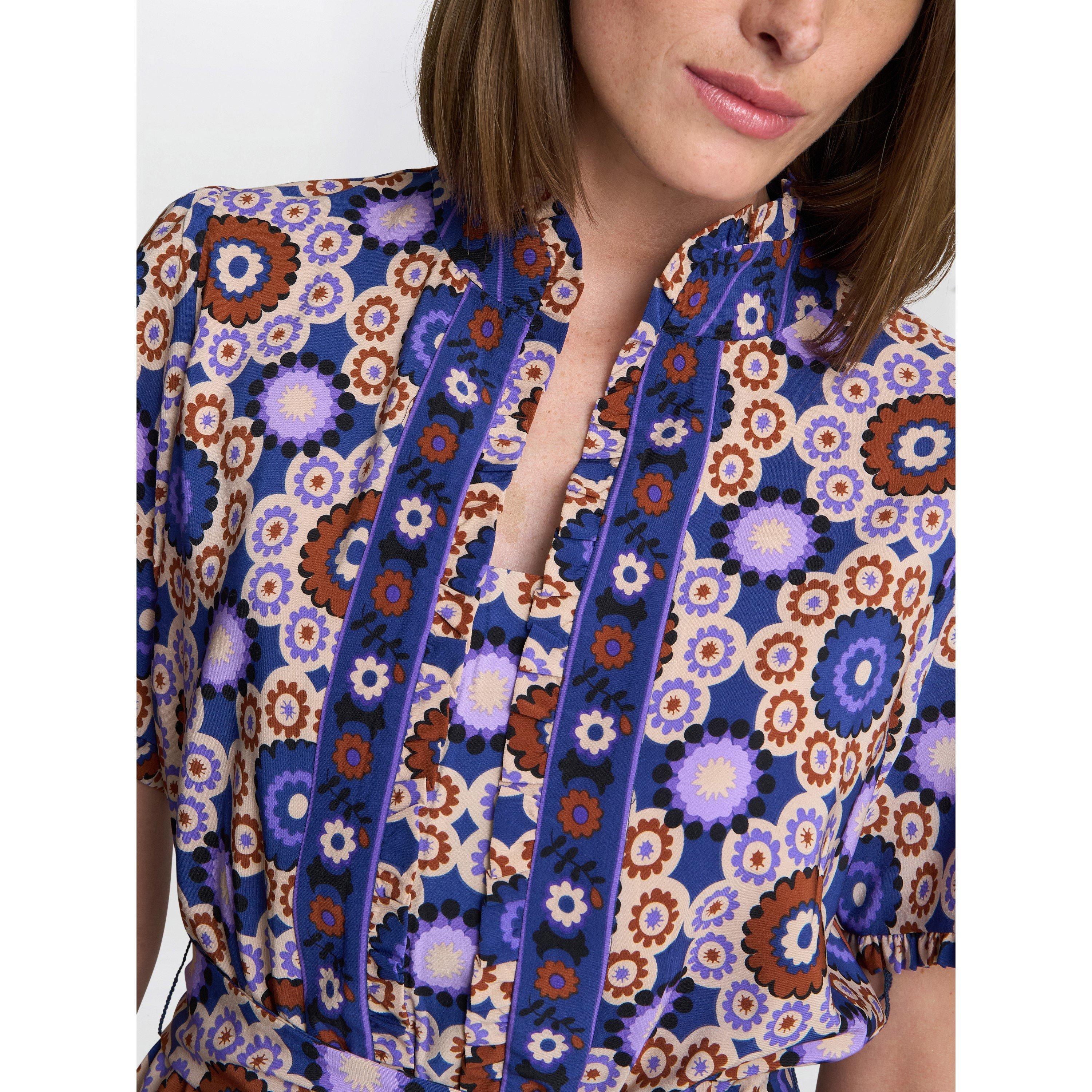 Beige / Blue - Gina Bacconi - Women's Margot Printed Maxi Fit and Flare Dress - 5