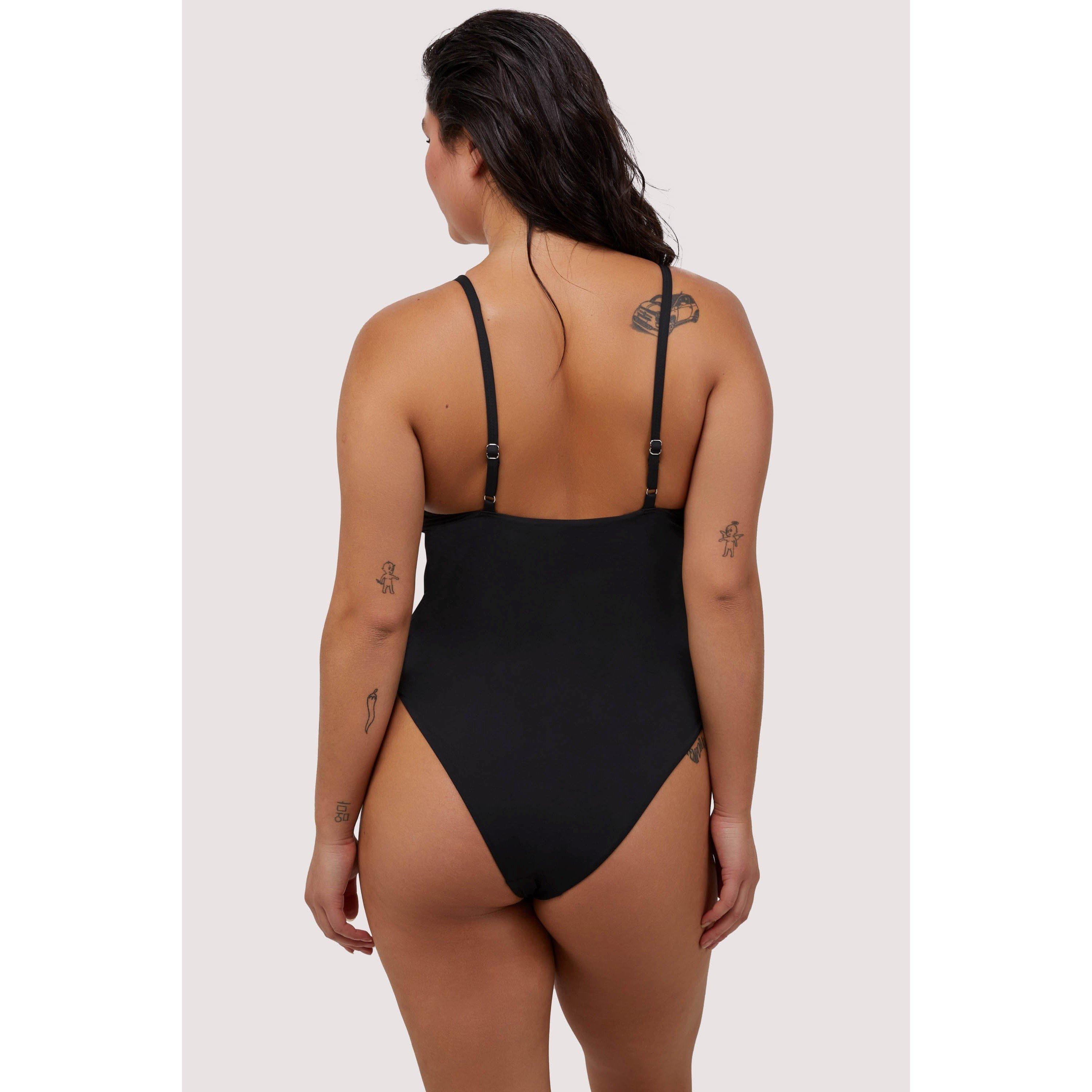 Black - Wolf and Whistle - Fuller Bust Black Eco Studded Lace-Up Swimsuit - 2