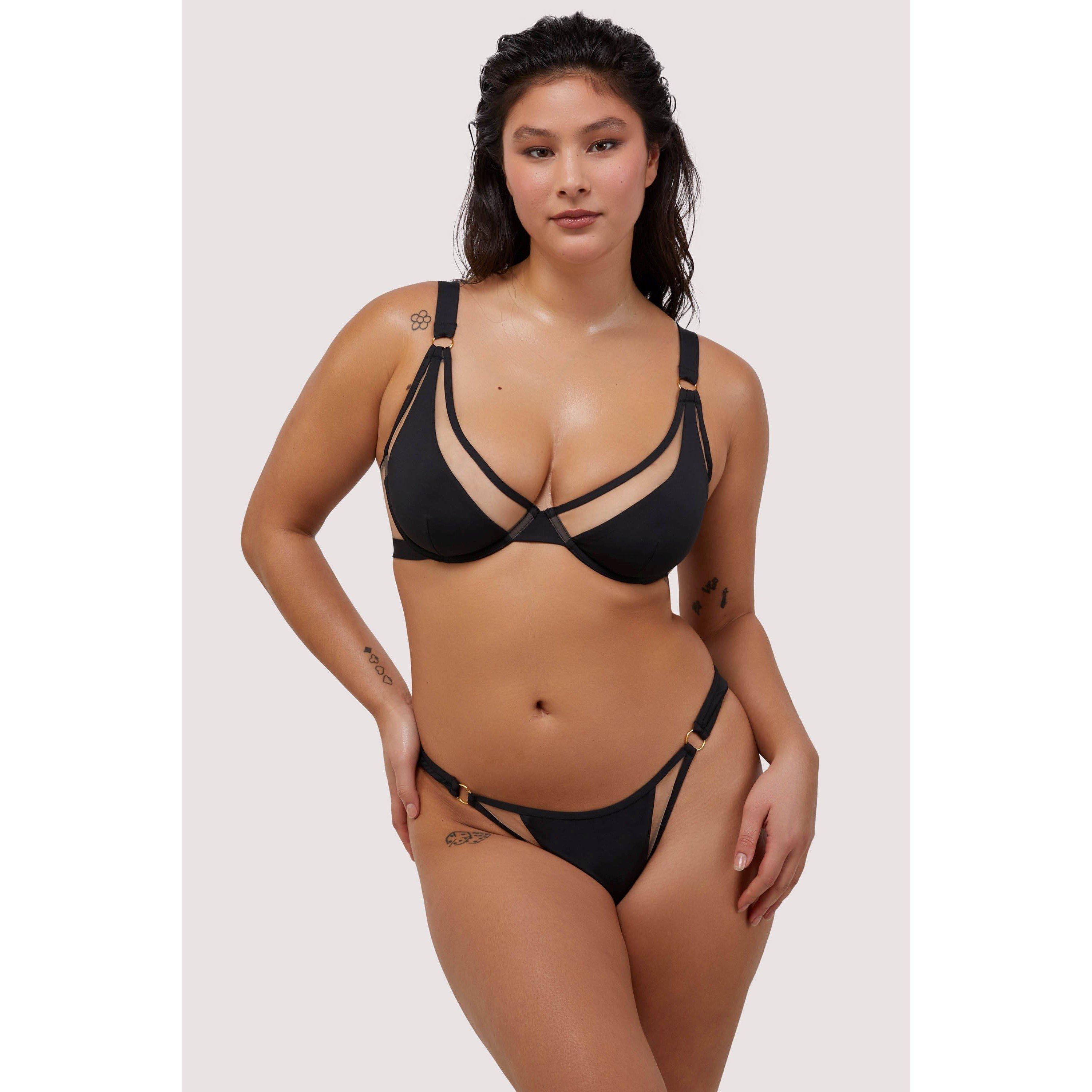 Black - Wolf and Whistle - Mix&Match Mid-Rise Bikini Bottom with Nude Inserts - 3
