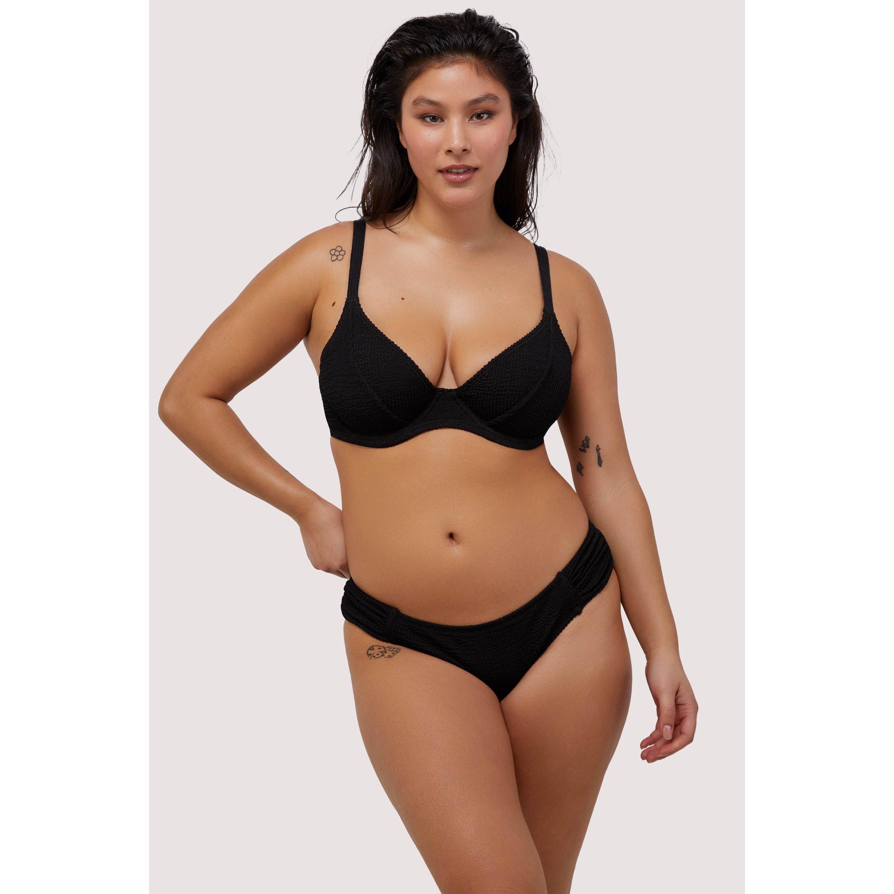 Black - Wolf and Whistle - Black Textured Wired Plunge Bikini Top - 2