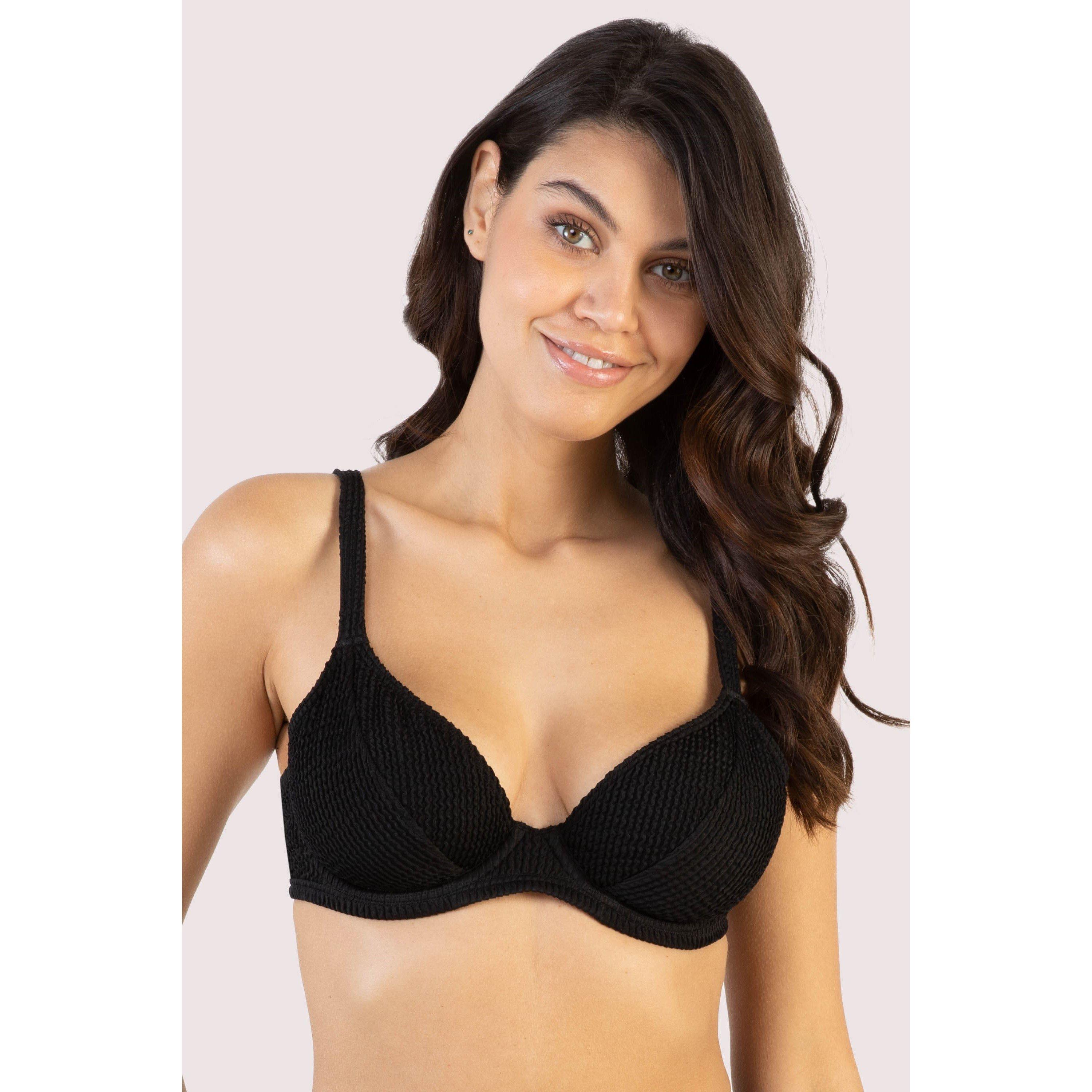 Black - Wolf and Whistle - Black Textured Wired Plunge Bikini Top - 11