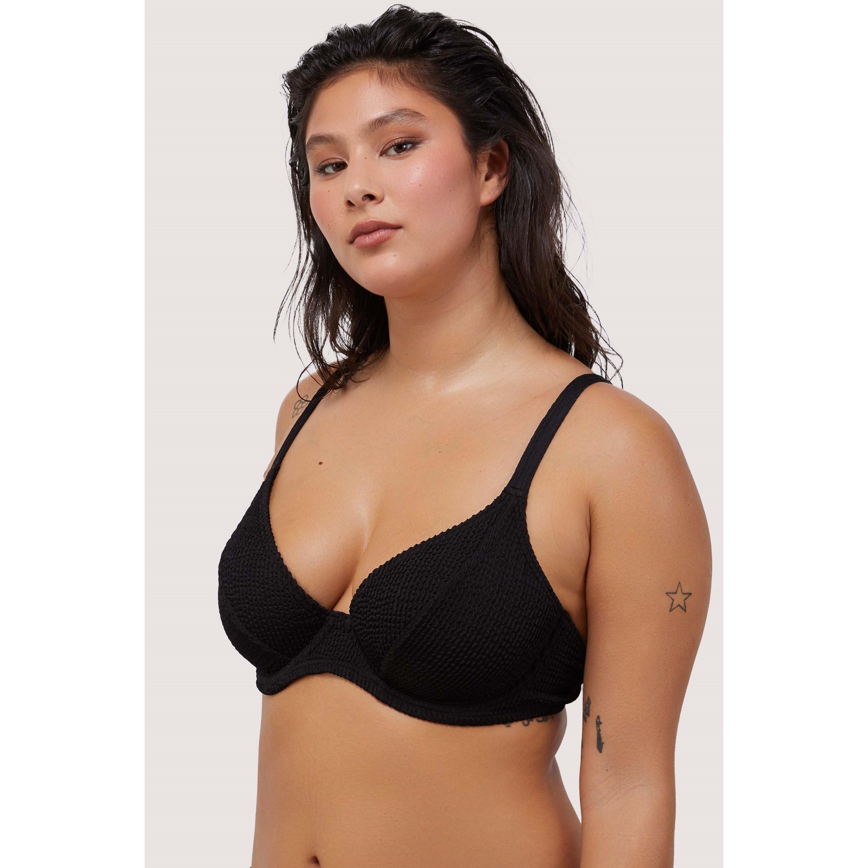 Black - Wolf and Whistle - Black Textured Wired Plunge Bikini Top - 4