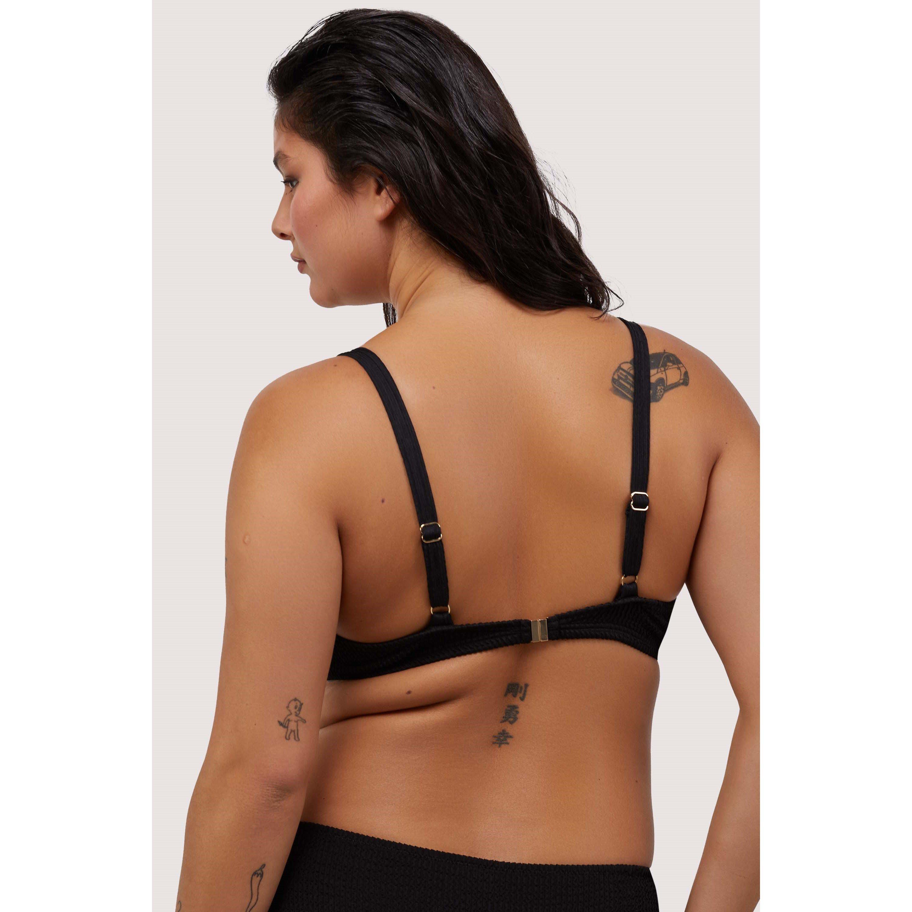 Black - Wolf and Whistle - Black Textured Wired Plunge Bikini Top - 5