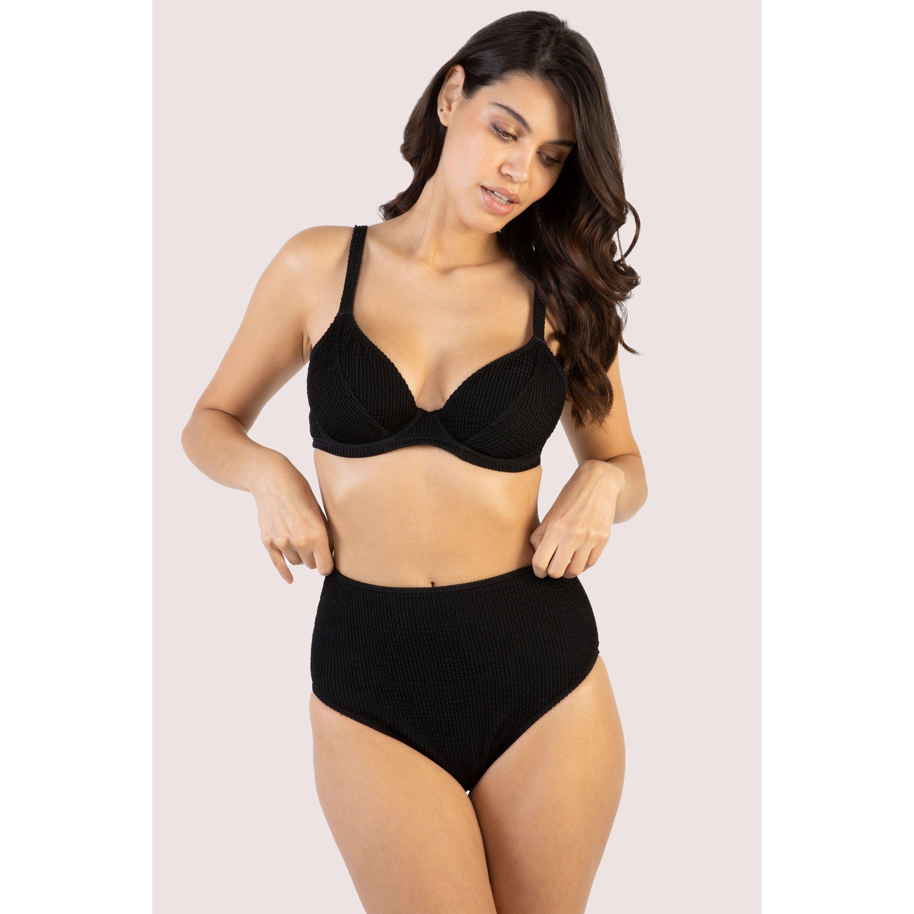 Black - Wolf and Whistle - Black Textured Wired Plunge Bikini Top - 10