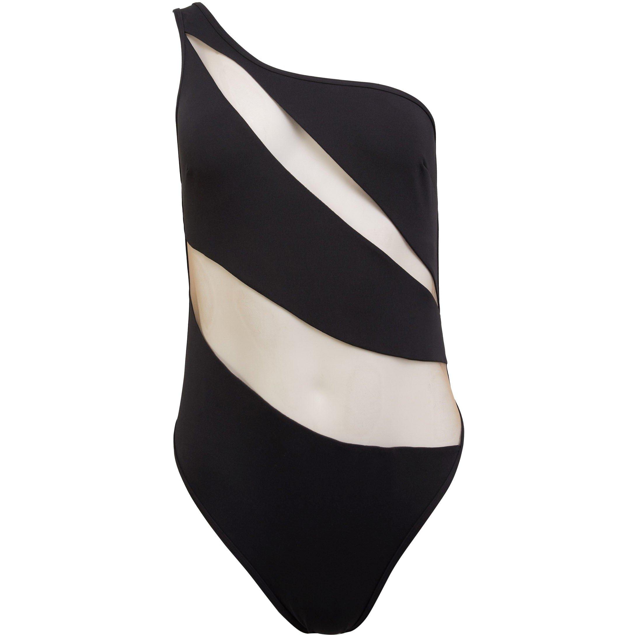 Black - Wolf and Whistle - Fuller Bust Asymmetric Swimsuit Nude Mesh Inserts - 4