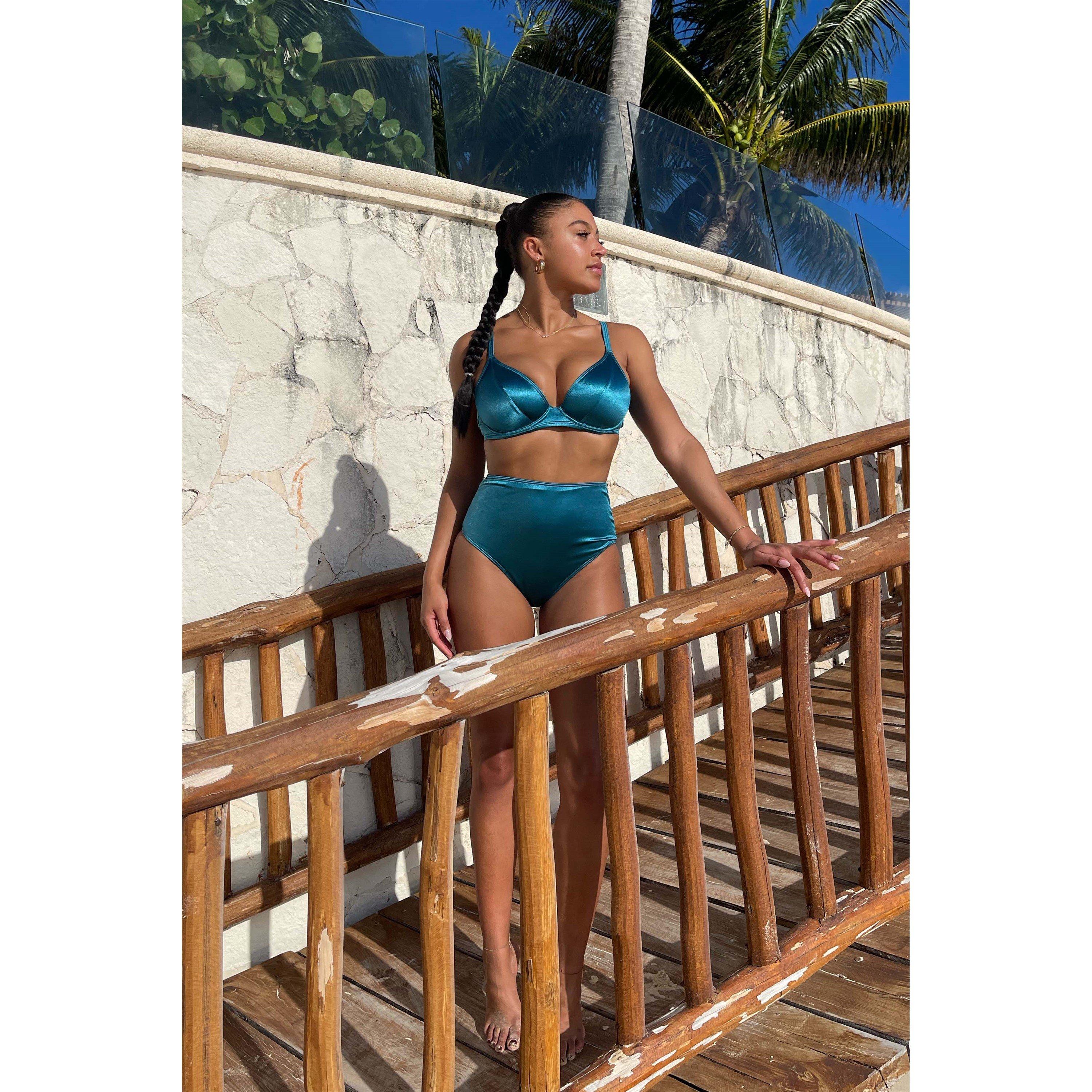 Blue - Wolf and Whistle - Blue Shine Wired Plunge Bikini Top - 7