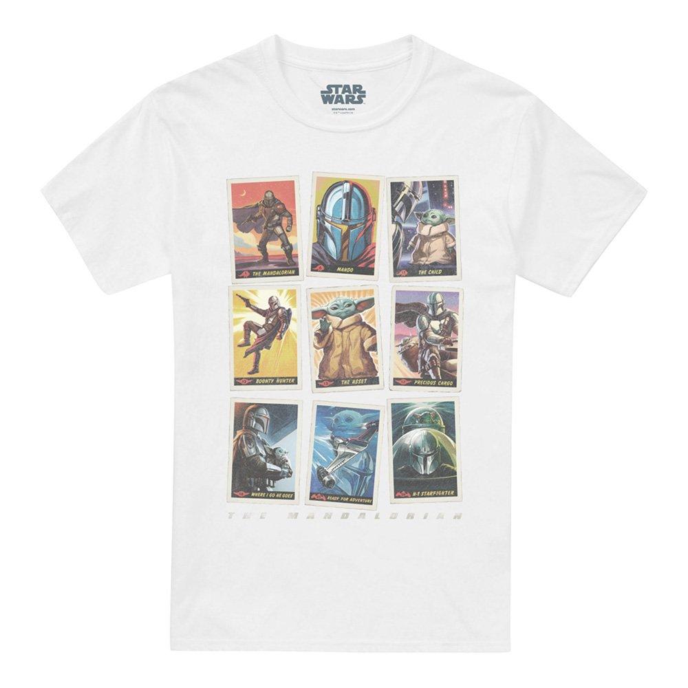 White - Star Wars - The Mandalorian Distressed Trading Card Grid T-Shi - 4