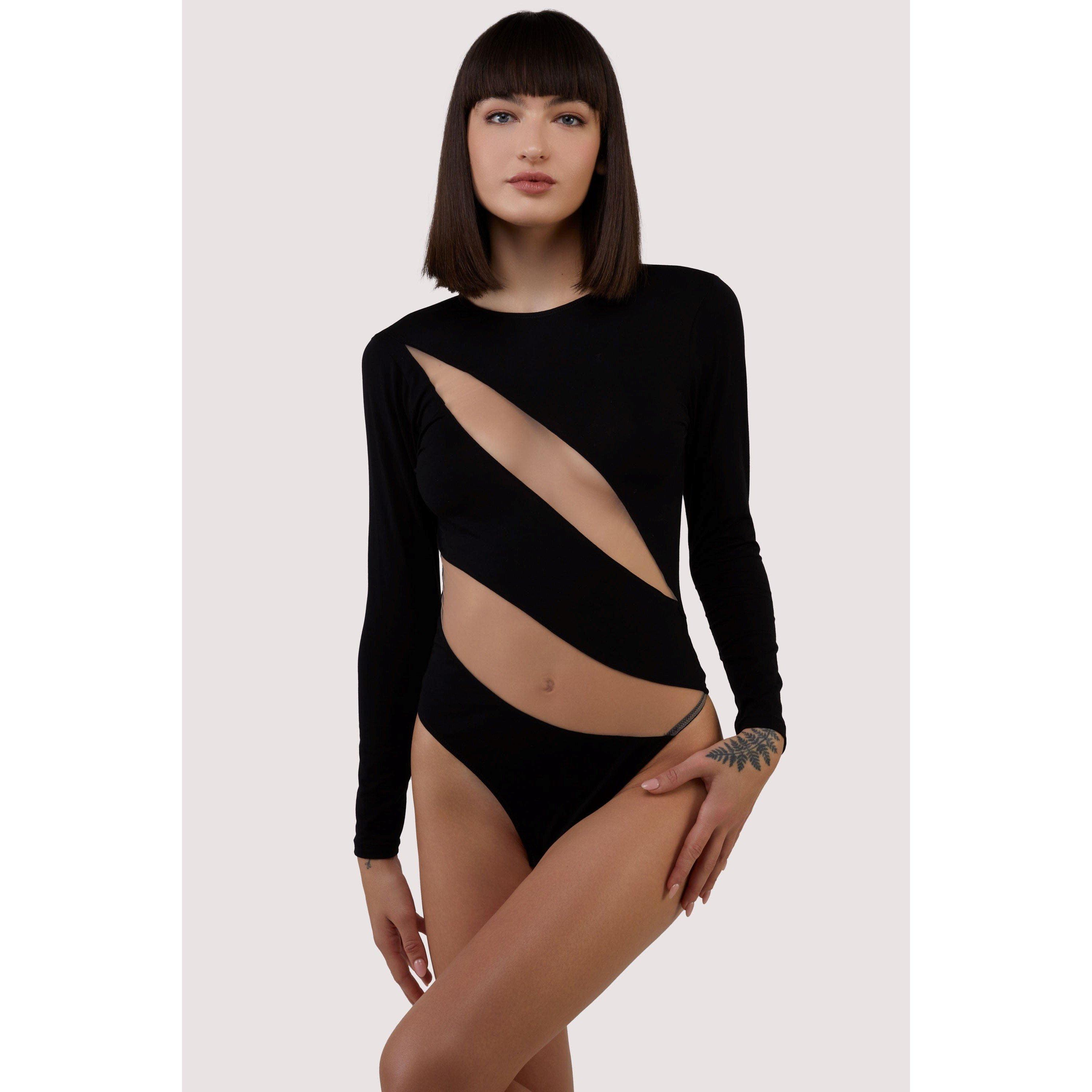 Black - Wolf and Whistle - Jasi Sheer Panelled Thong Body - 4