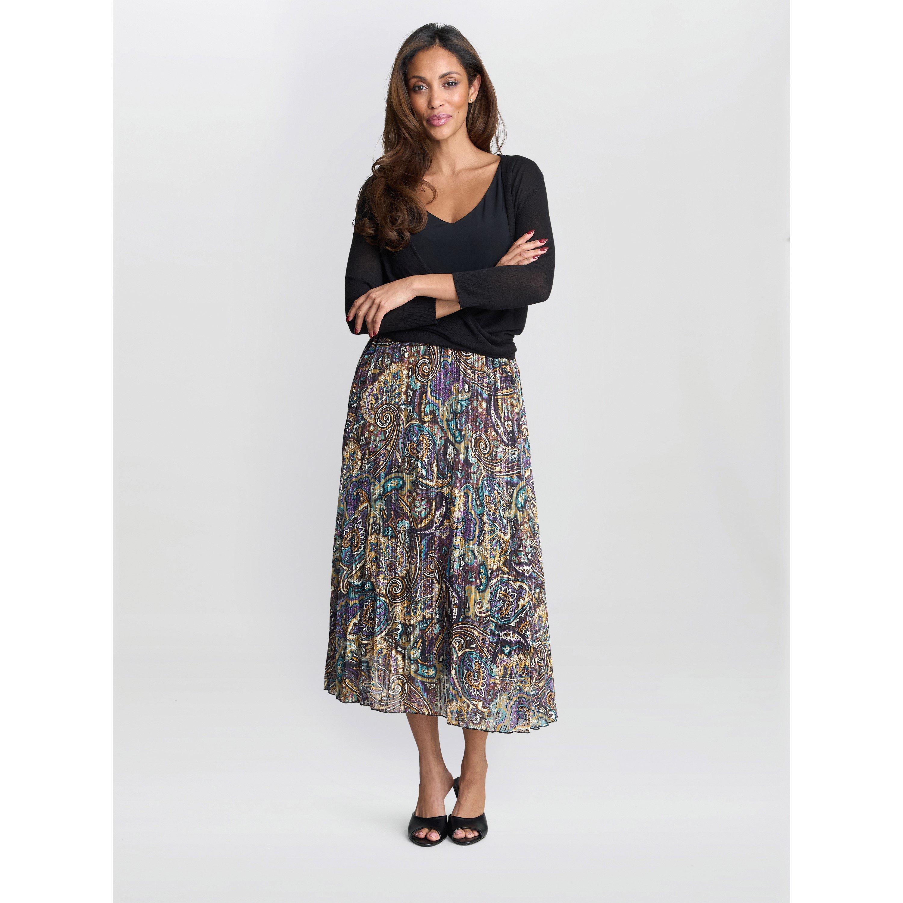 Gina Bacconi Women's Jacquard Pleated Skirt - Navy - L