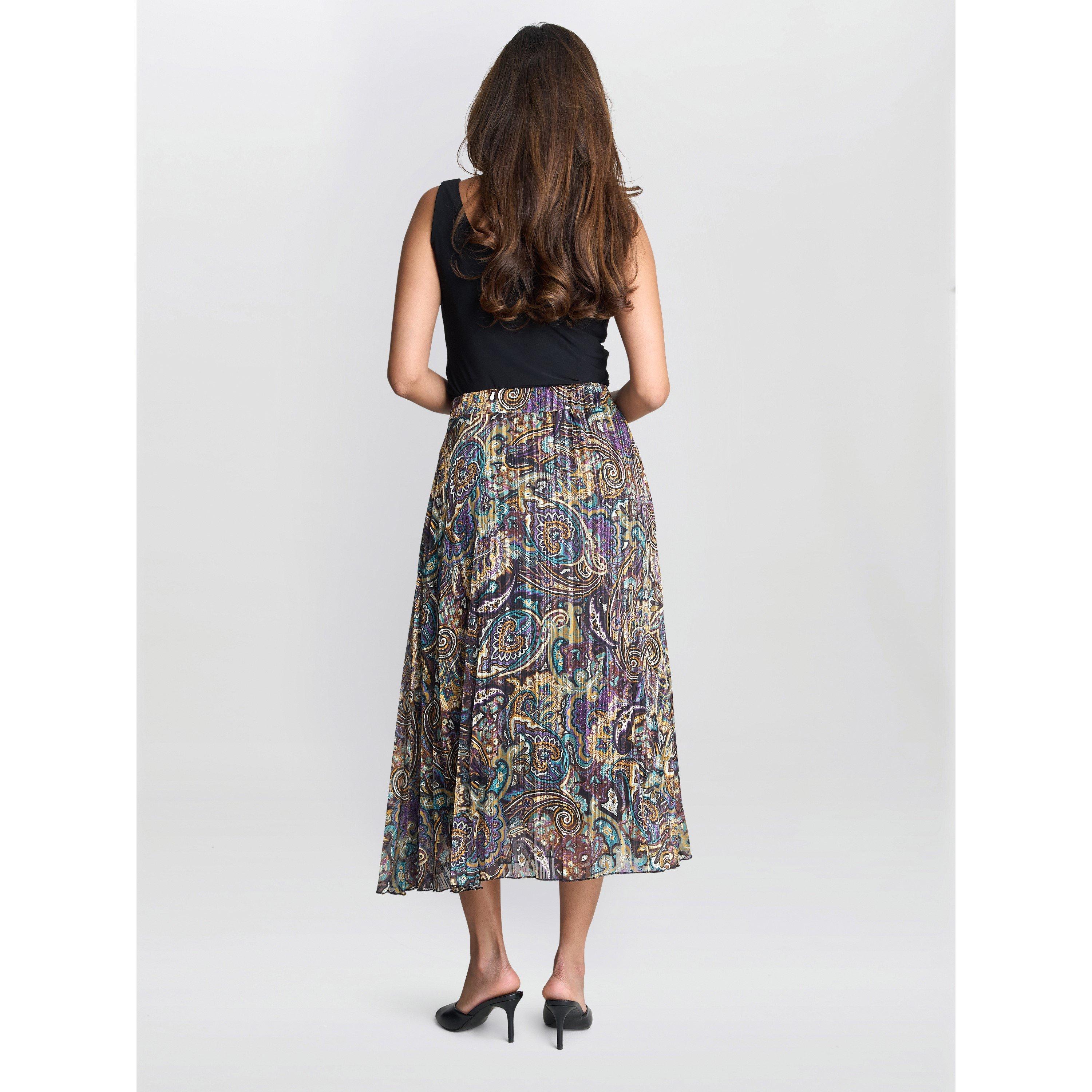 Navy - Gina Bacconi - Women's Jacquard Pleated Skirt - 2