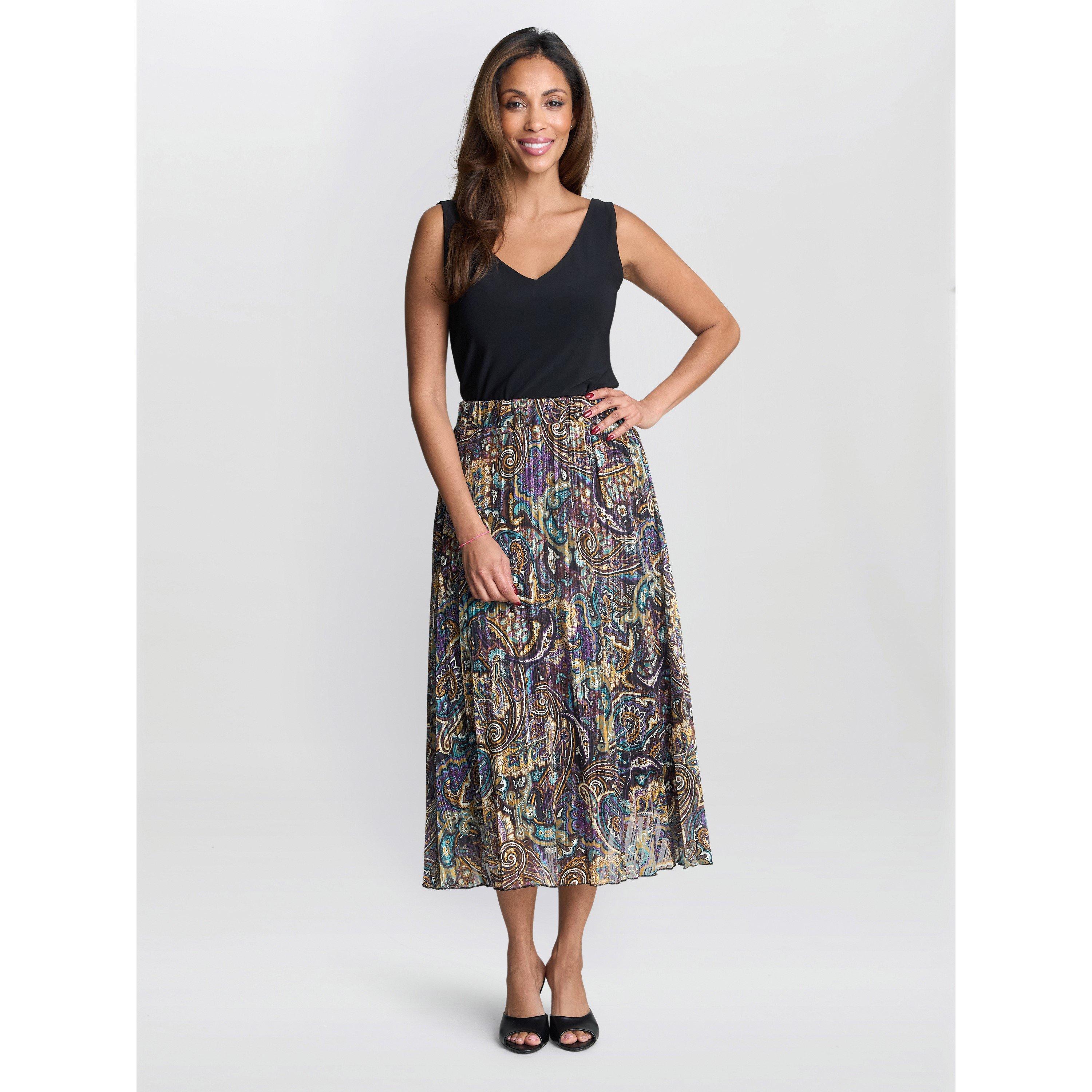 Navy - Gina Bacconi - Women's Jacquard Pleated Skirt - 3
