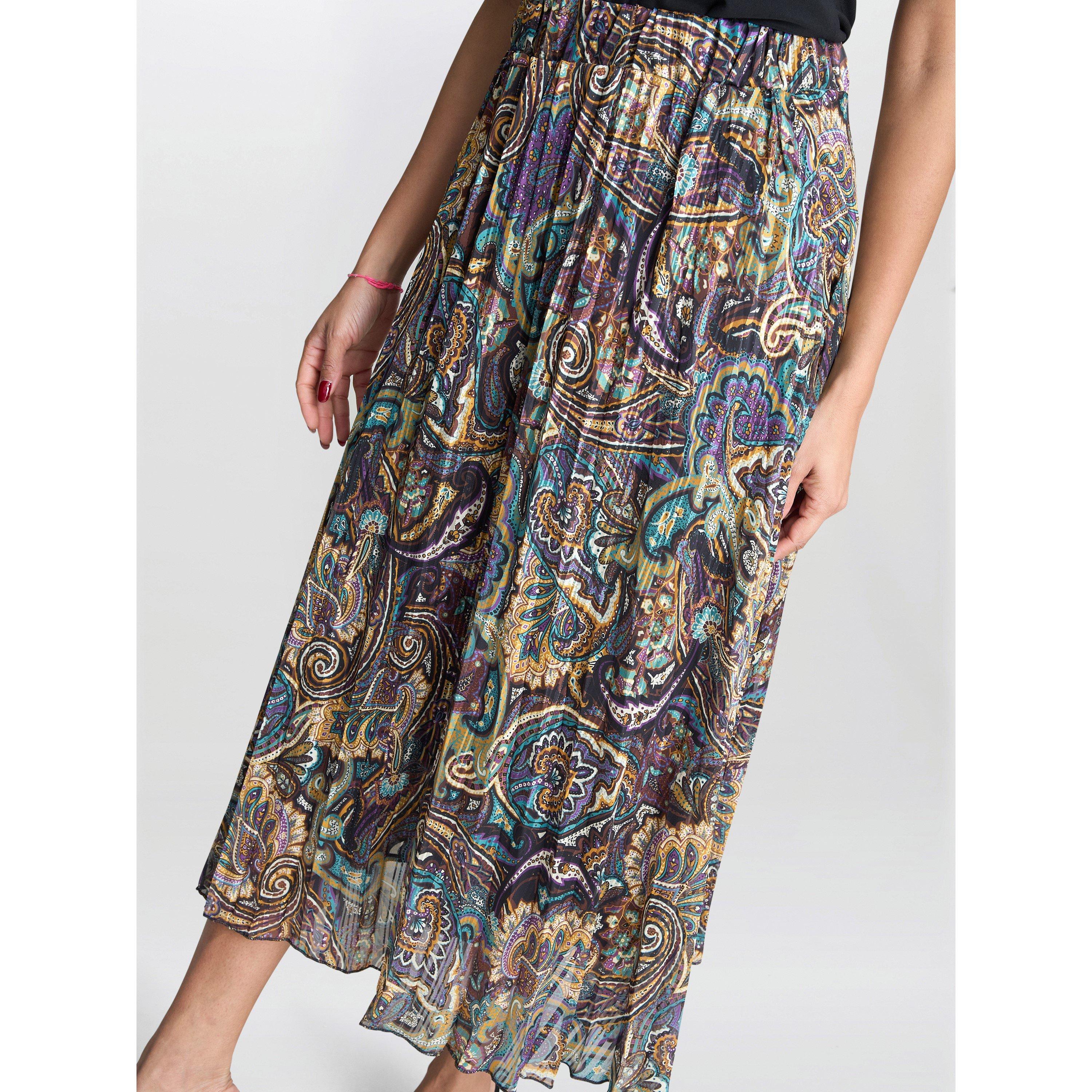 Navy - Gina Bacconi - Women's Jacquard Pleated Skirt - 5