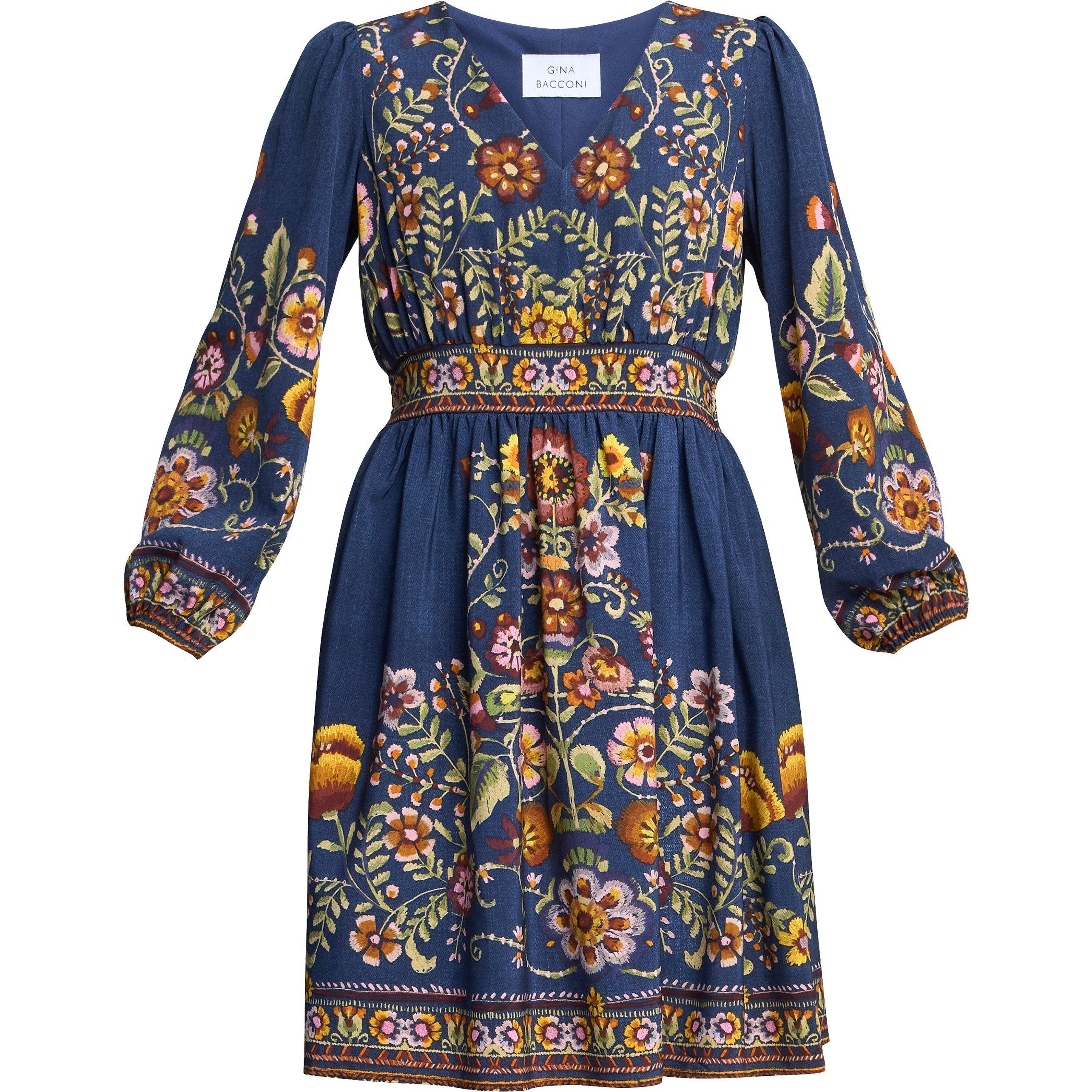 Blue / Pink - Gina Bacconi - Women's Liberty Embroidered A Line Dress - 1