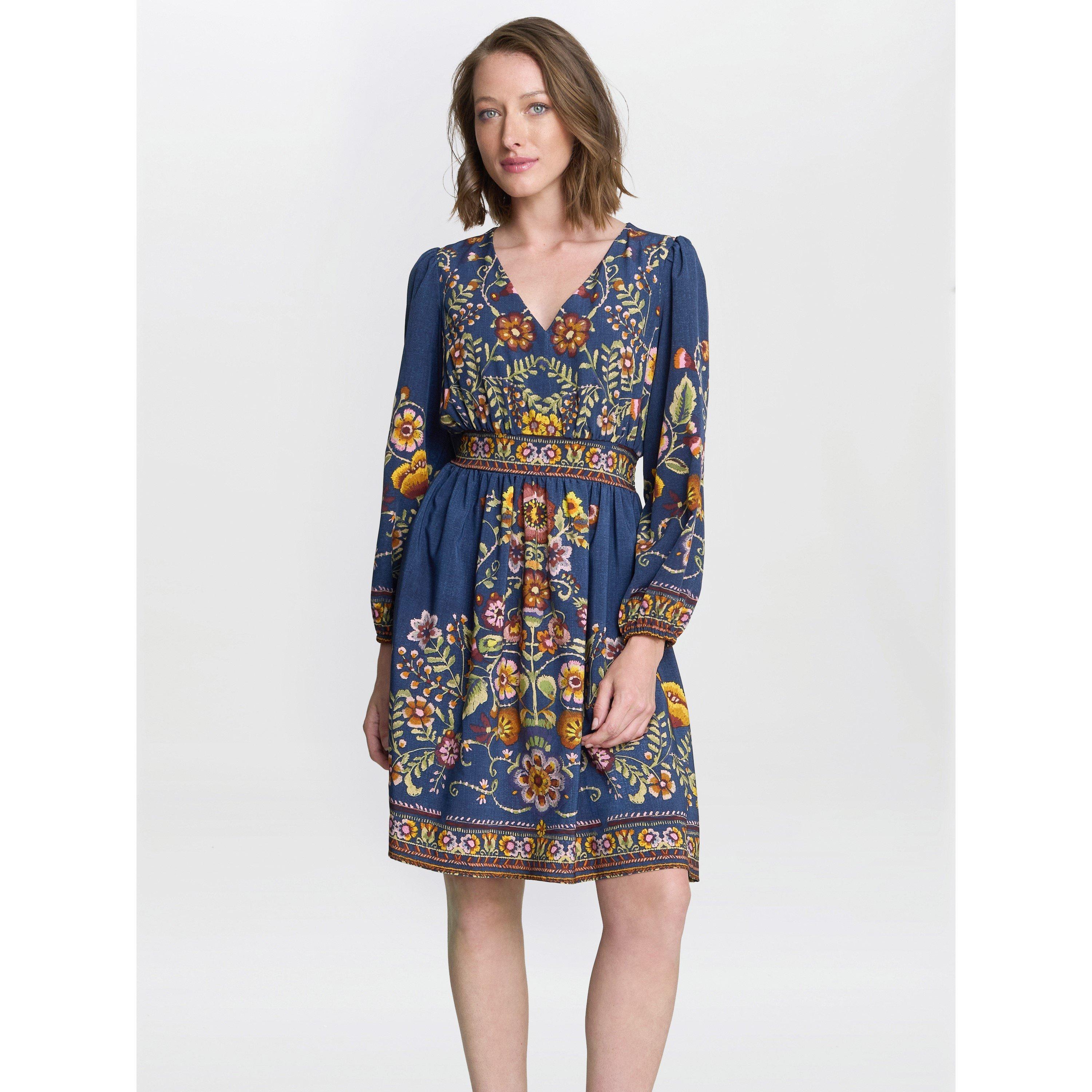 Blue / Pink - Gina Bacconi - Women's Liberty Embroidered A Line Dress - 2
