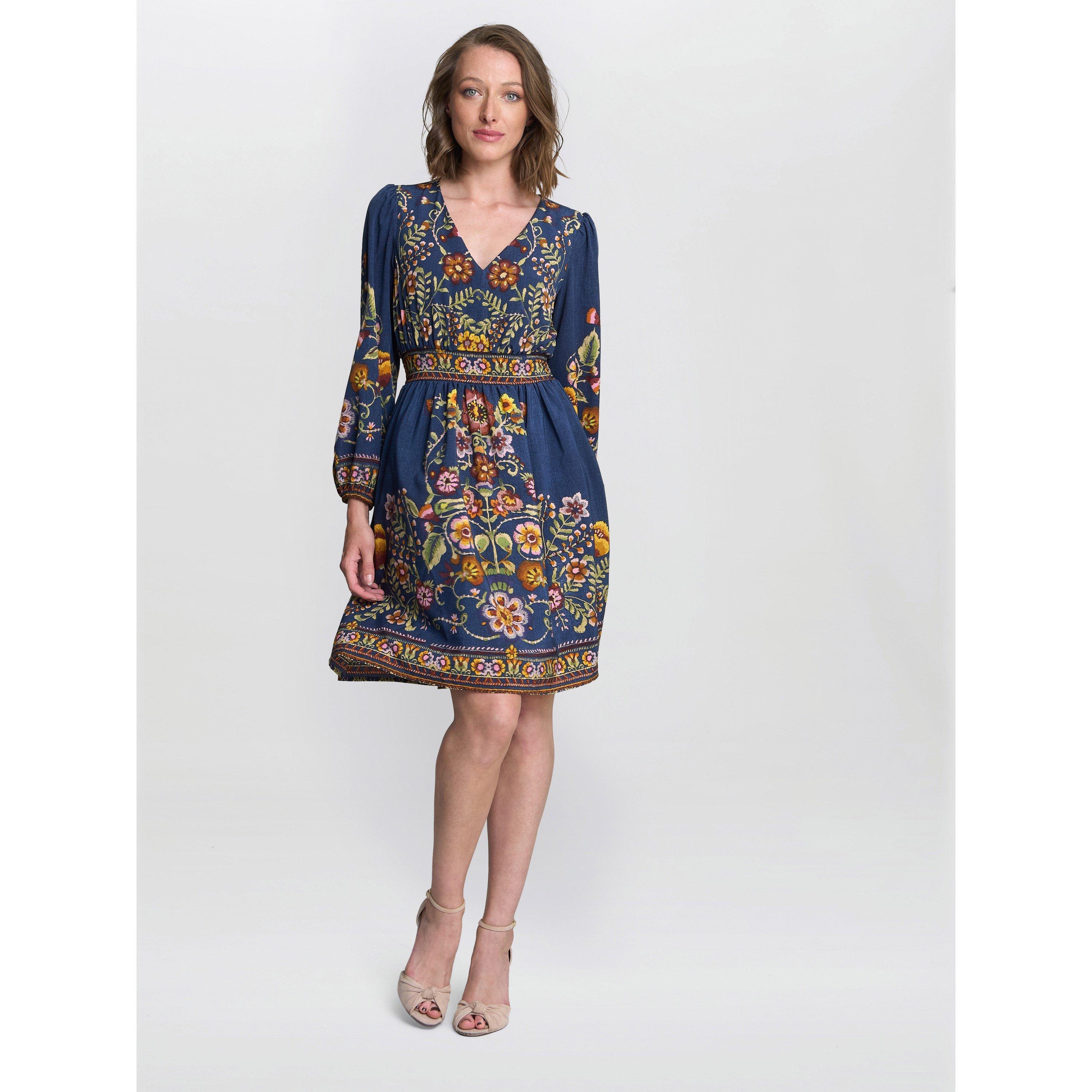 Blue / Pink - Gina Bacconi - Women's Liberty Embroidered A Line Dress - 4
