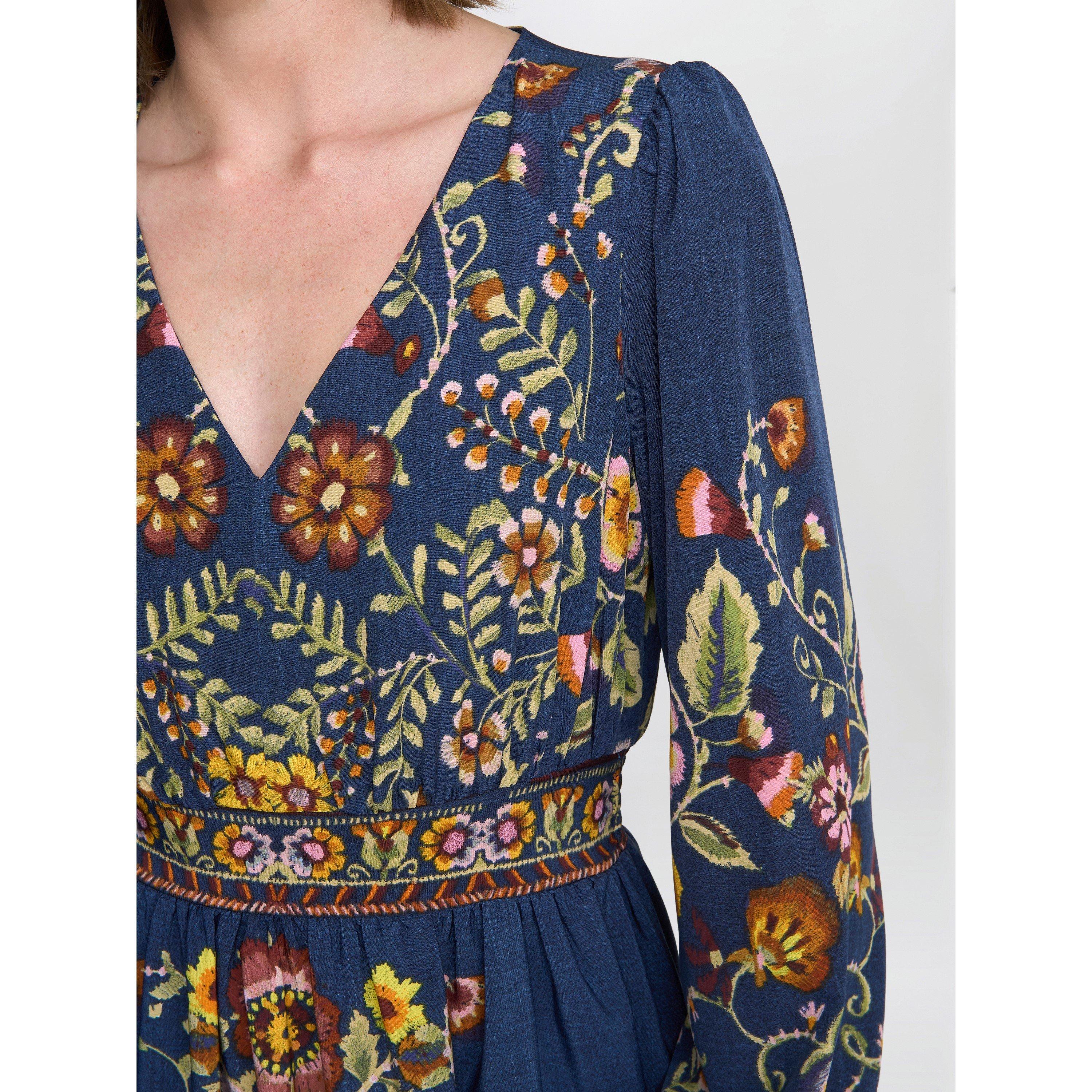 Blue / Pink - Gina Bacconi - Women's Liberty Embroidered A Line Dress - 5