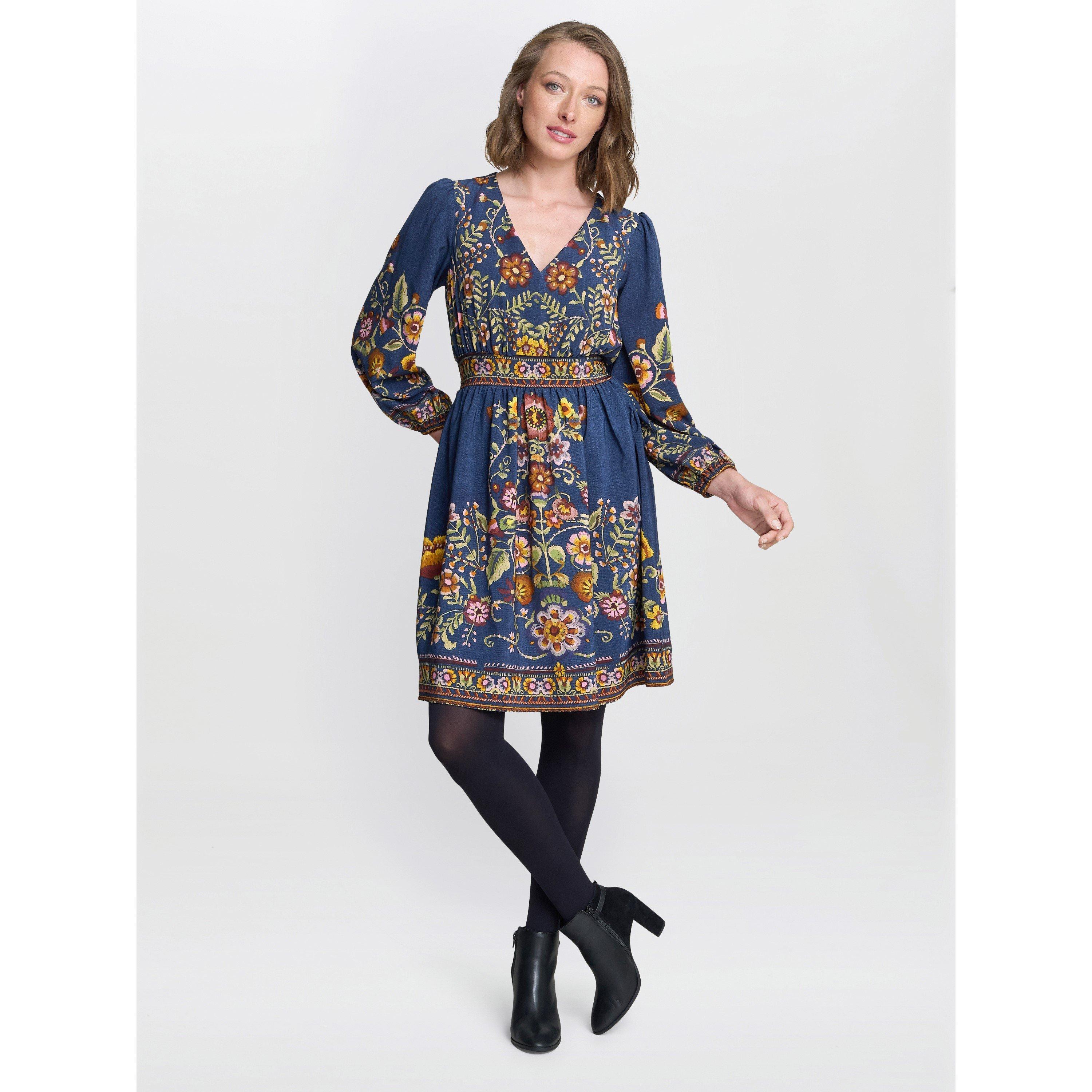 Blue / Pink - Gina Bacconi - Women's Liberty Embroidered A Line Dress - 7