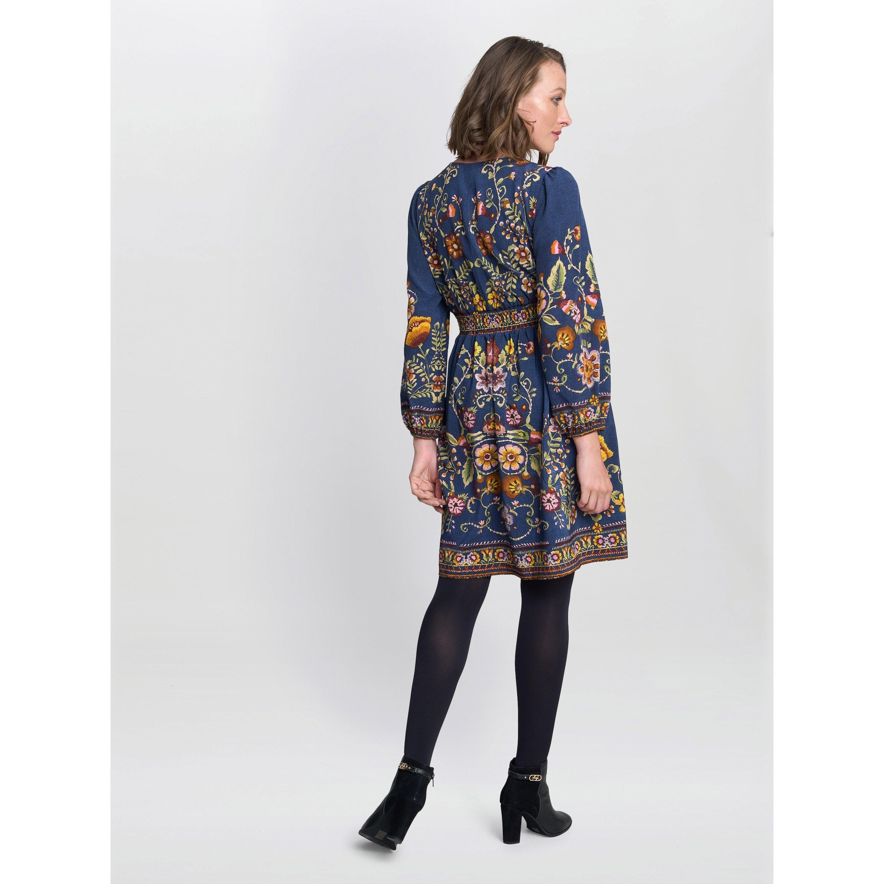 Blue / Pink - Gina Bacconi - Women's Liberty Embroidered A Line Dress - 8