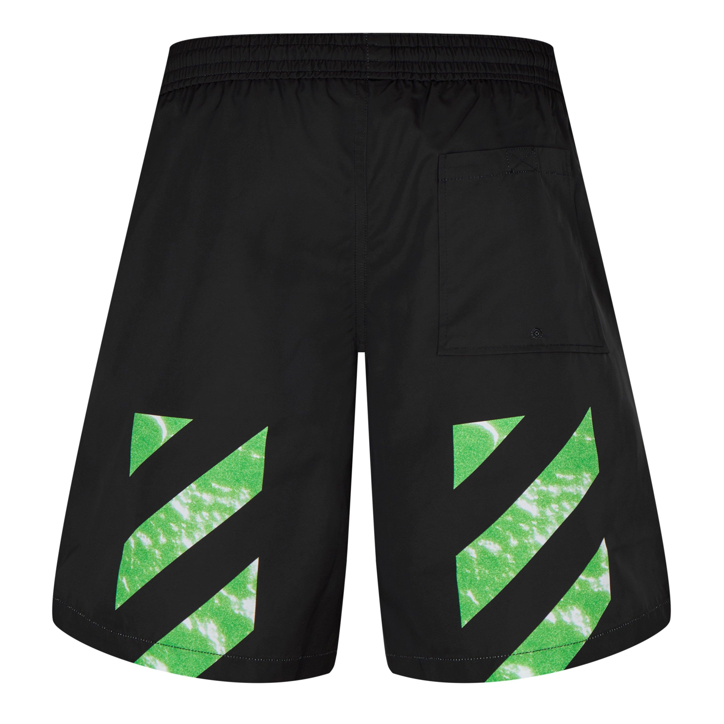 Black - Off White - Men's Moon Tab Surfer Diagonal Stripe Swim Shorts - 2