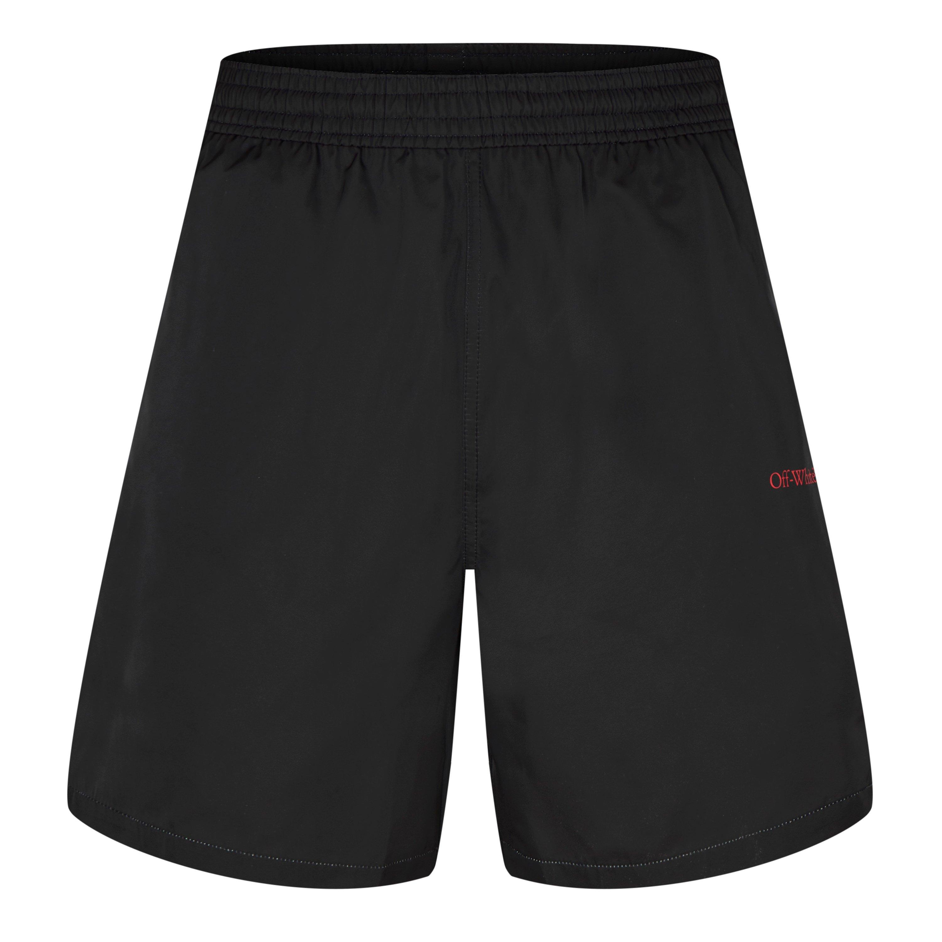 Black - Off White - Men's Moon Tab Surfer Diagonal Stripe Swim Shorts - 5