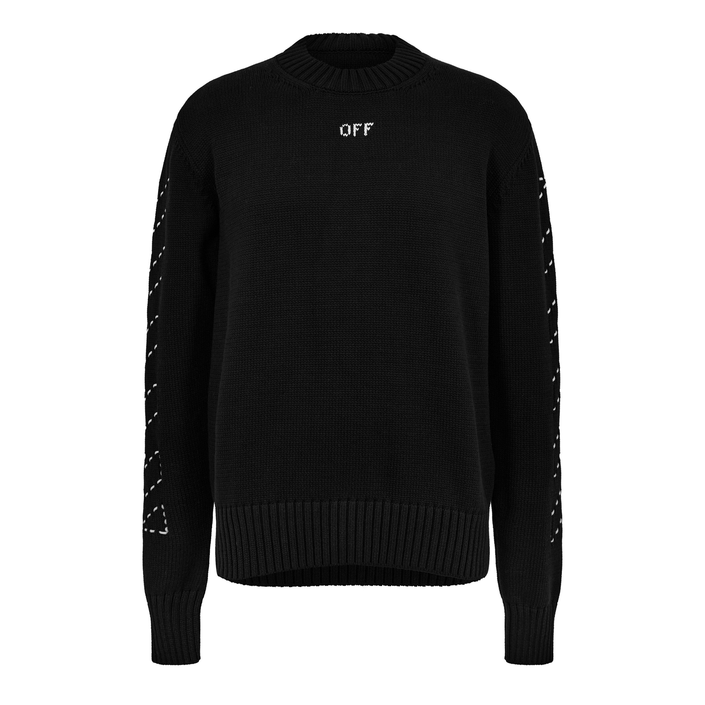 Black/White - Off White - Men's Quarter Zip Crew Neck Jumper - 1