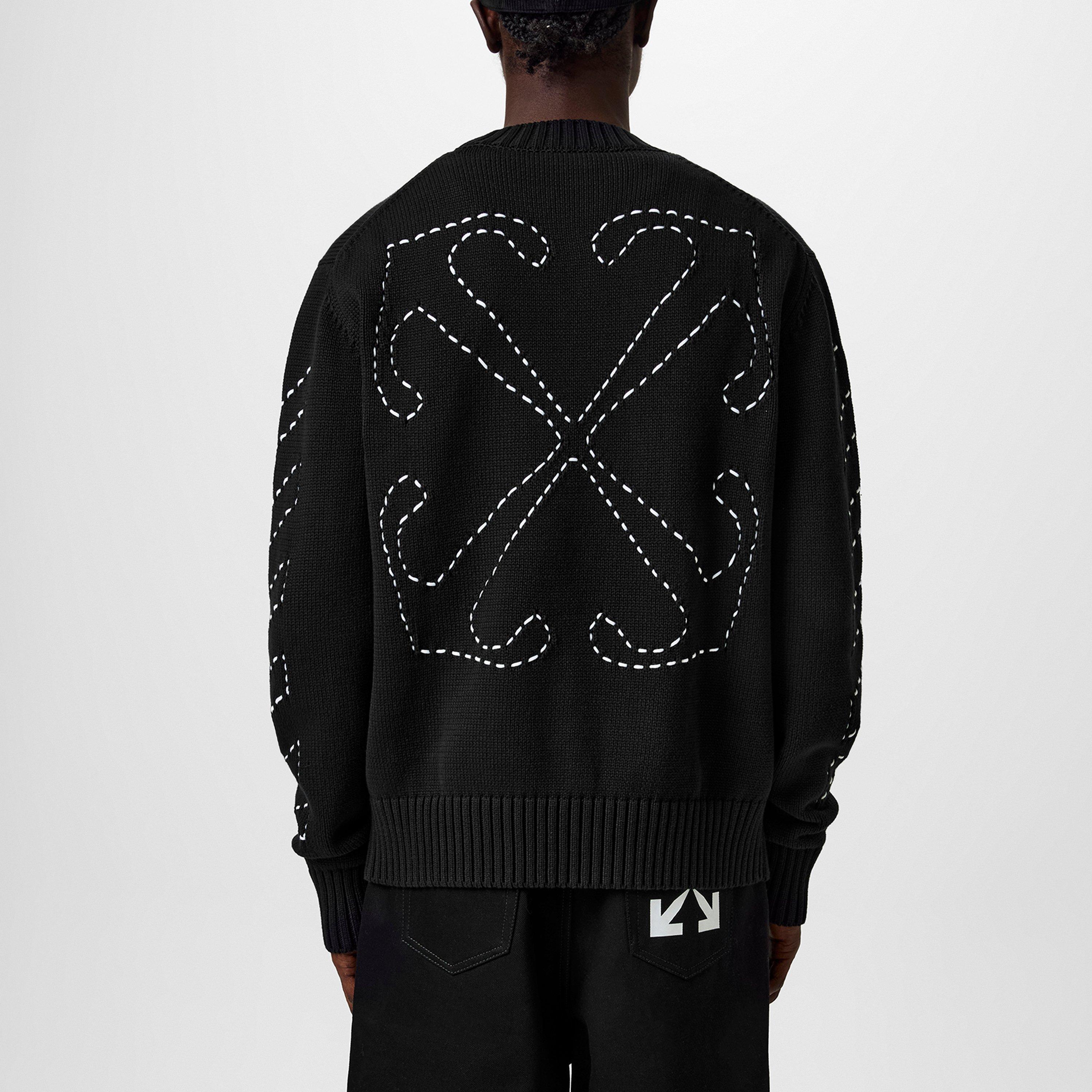 Sort/Hvid - Off White - Men's Stitch Arrow Knit Sweater, Intarsia Knit 'Off' Logo - 3
