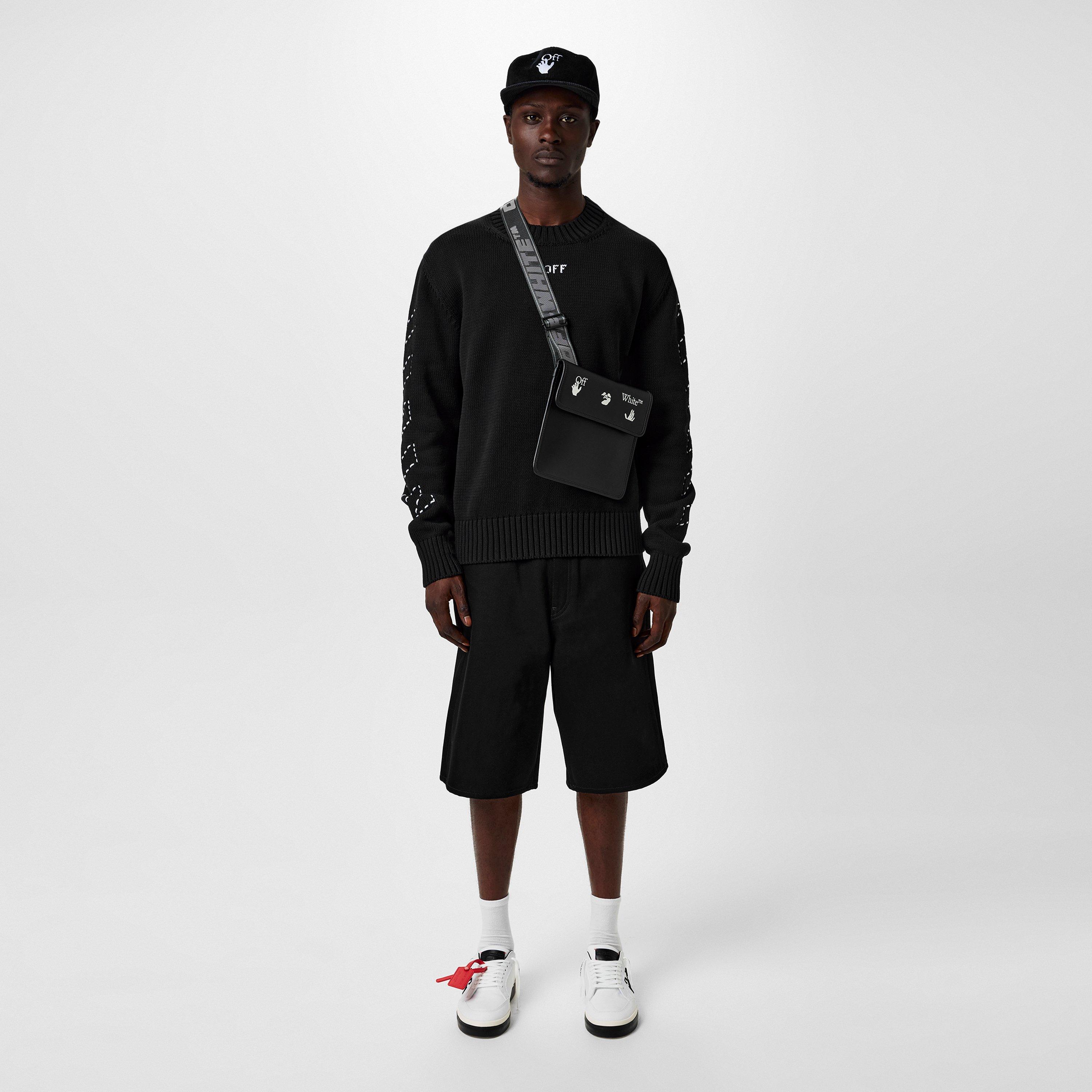 Black/White - Off White - Men's Quarter Zip Crew Neck Jumper - 5