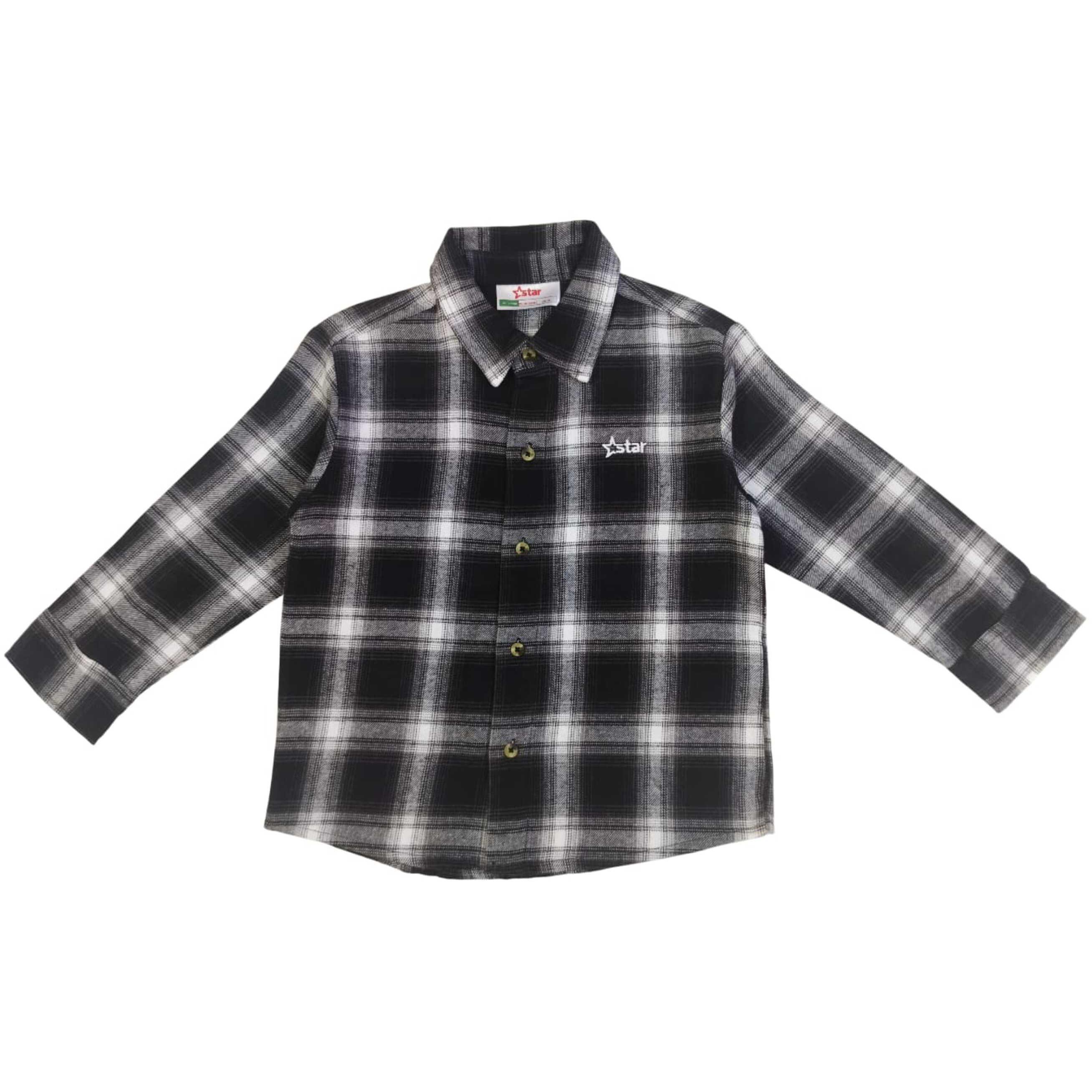 Star  Kids' Long-Sleeve Flannel Patterned Shirt - Black/White - 5-6 Yrs