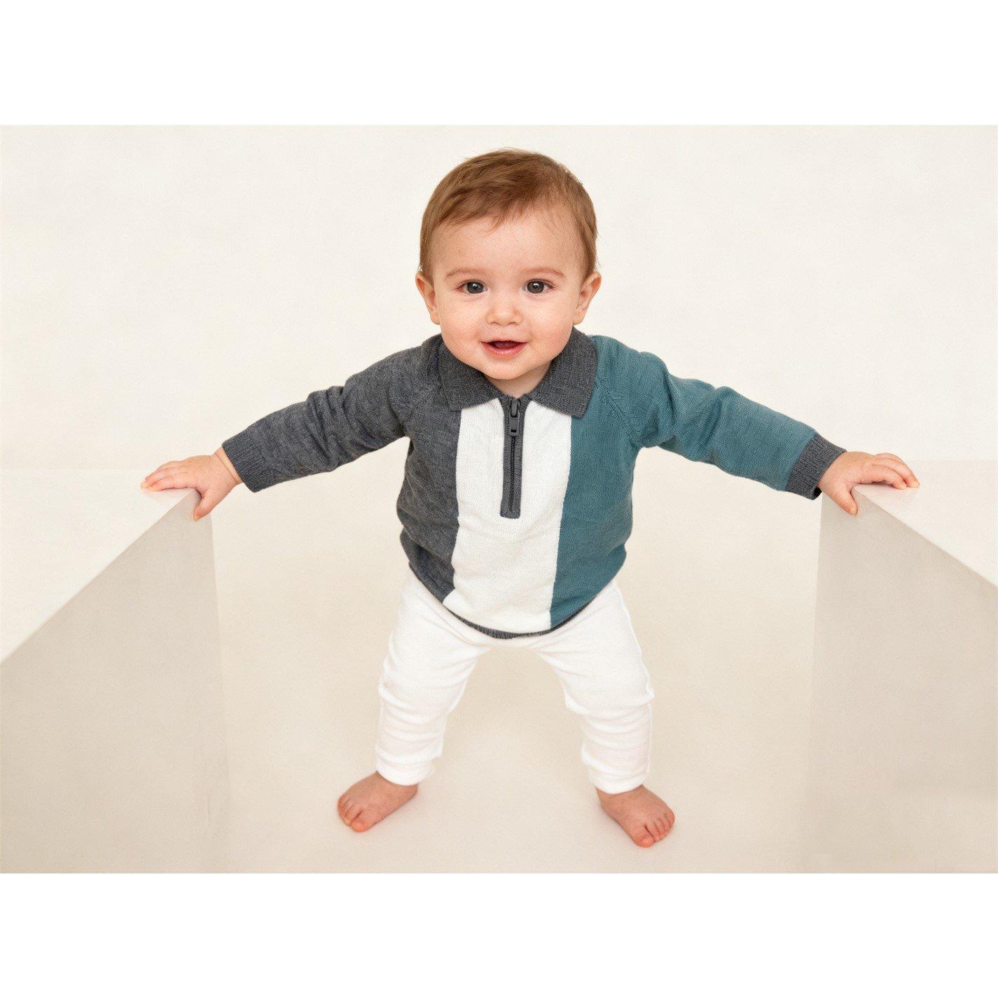 Multi - Pretty Green - Kids Zip Cotton Long Sleeve Polo Shirt - 1