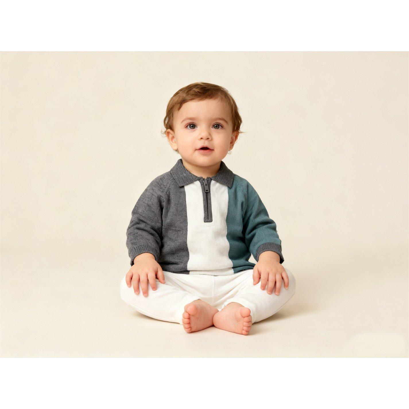Multi - Pretty Green - Kids Zip Cotton Long Sleeve Polo Shirt - 4