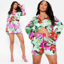 I Saw It First ISAWITFIRST Printed Floaty Satin Shorts Co Ord