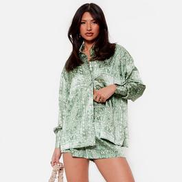 I Saw It First ISAWITFIRST Printed Oversized Satin Shirt Co Ord