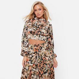 I Saw It First ISAWITFIRST Printed Oversized Satin Shirt Co Ord