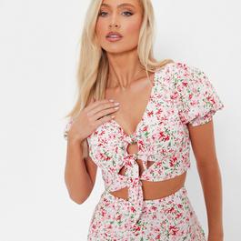 I Saw It First ISAWITFIRST Floral Print Tie Front Crop Top