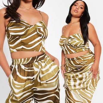 I Saw It First ISAWITFIRST Printed Satin Crop Top Co-Ord