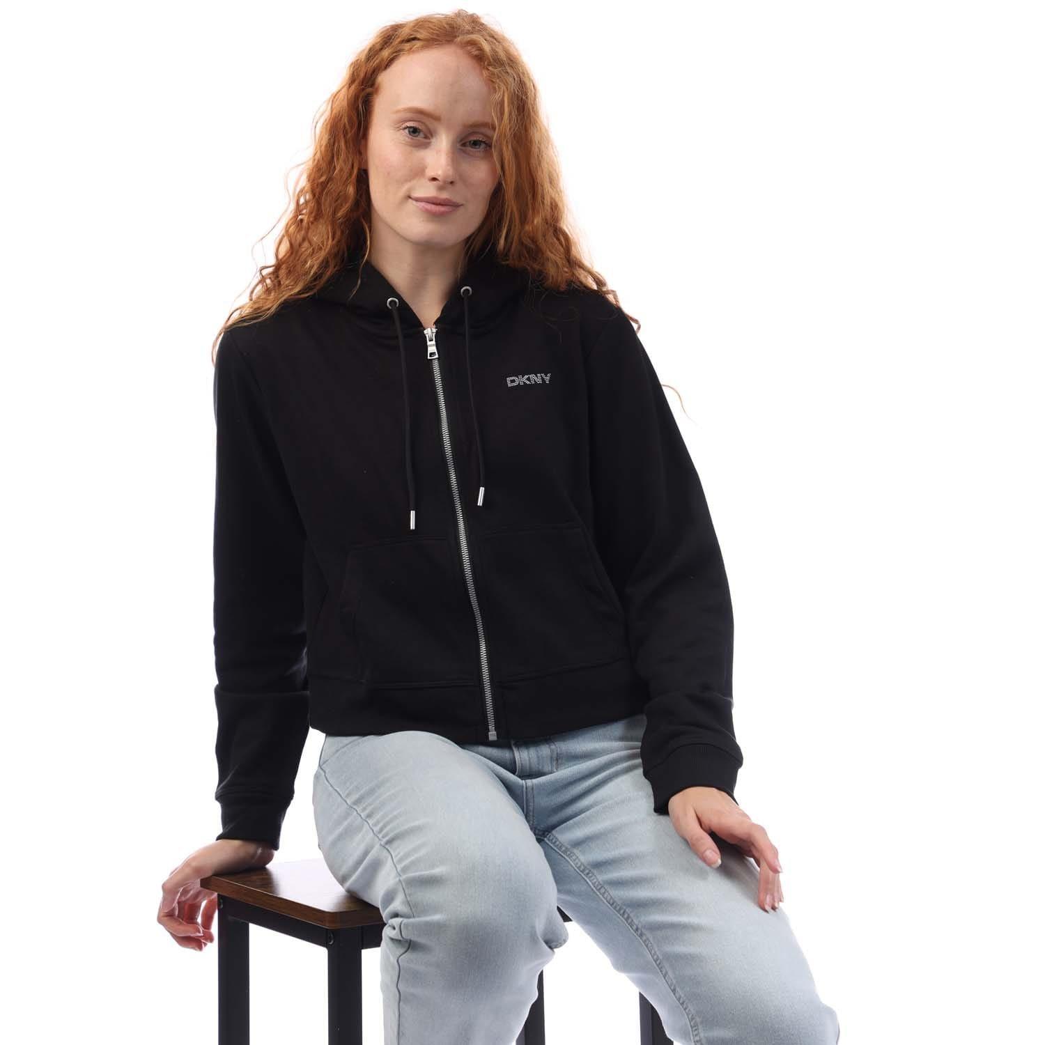 Black - DKNY - Mini Stud Logo Full Zip Hoody - 4