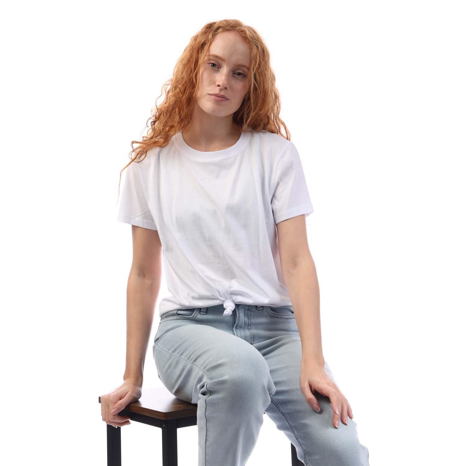 White - DKNY - Embellished Logo Knot T-Shirt - 4