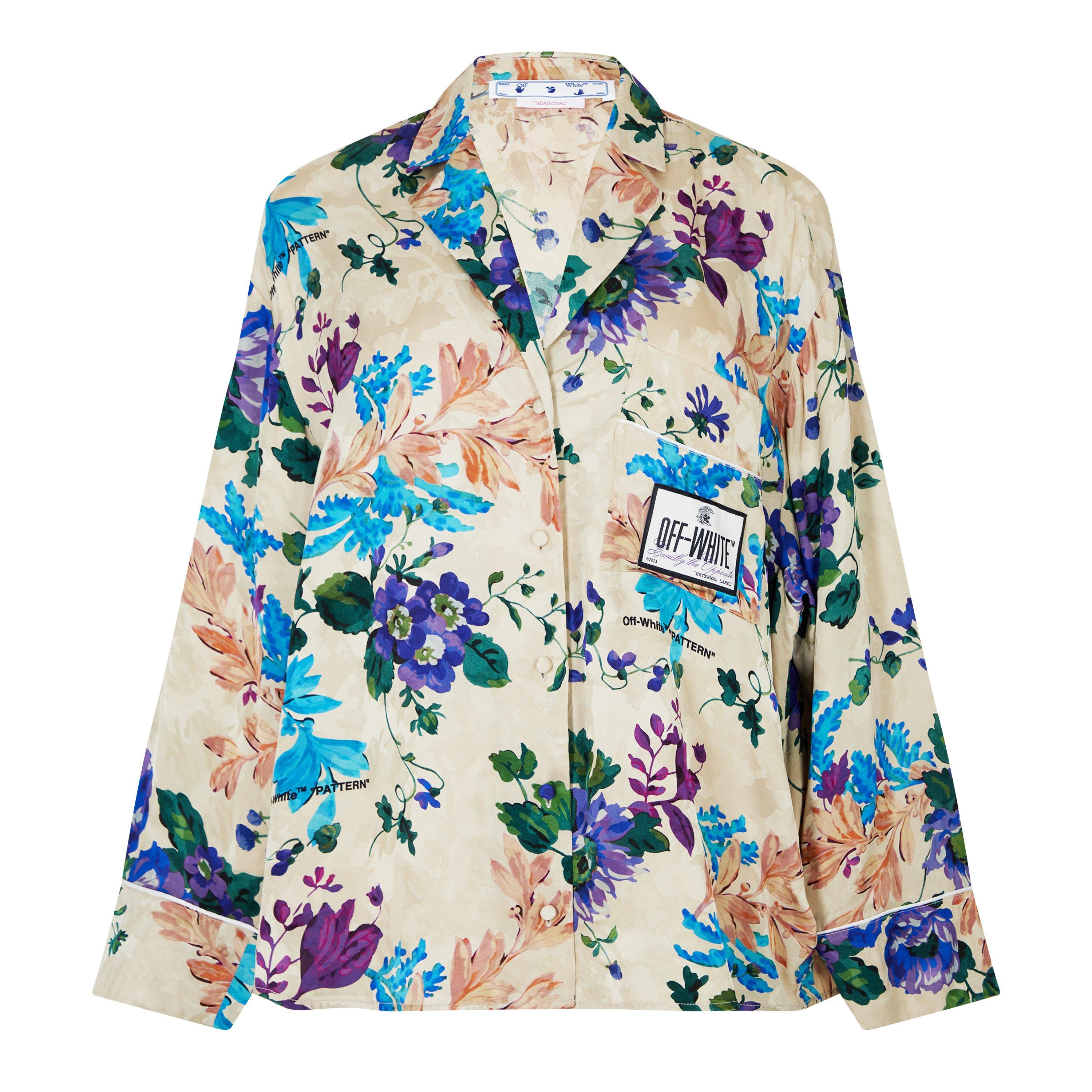 Sand/Multi - Off White - Women's Pyjama Floral Viscose Long Sleeve Shirt - 1