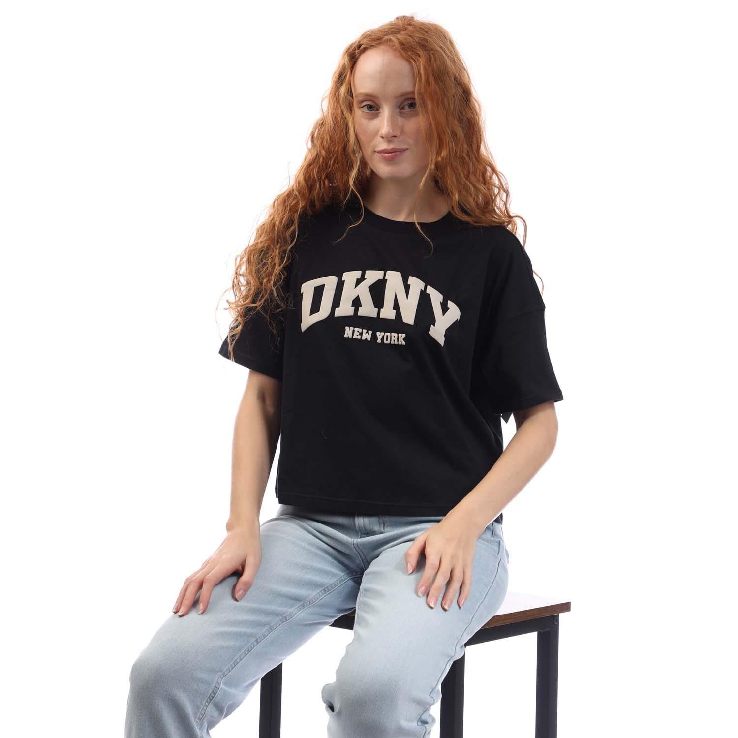Black - DKNY - Variety Puff Logo Crop T- Shirt - 4