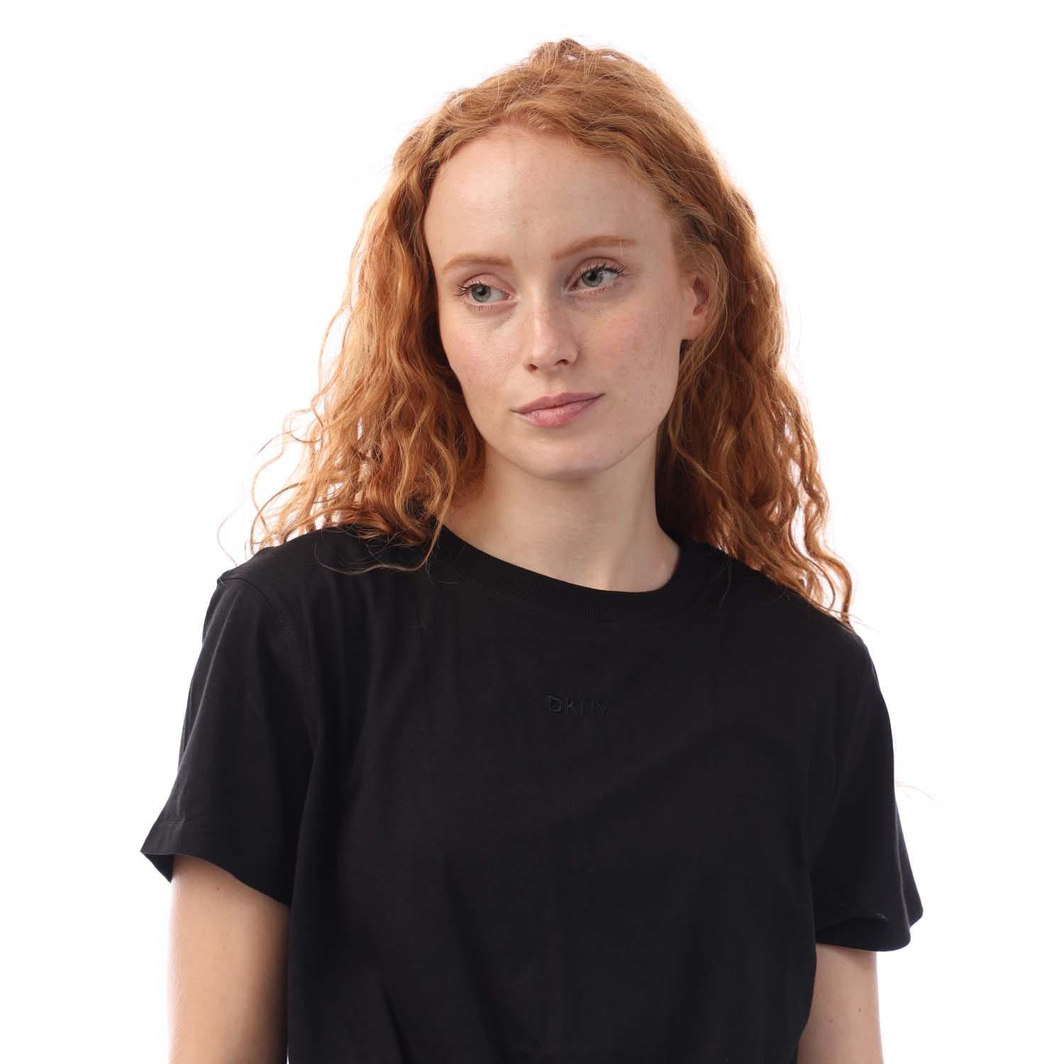 Black - DKNY - Embellished Logo Knot T-Shirt - 2