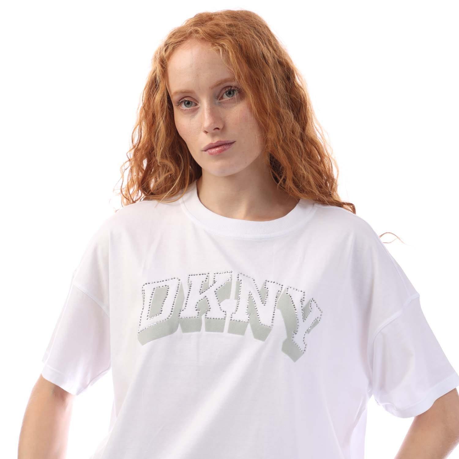 White Silver - DKNY - Flaked Rhinestone Logo T-shirt - 2