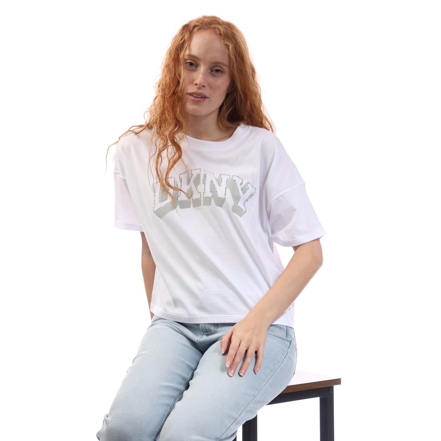 White Silver - DKNY - Flaked Rhinestone Logo T-shirt - 4